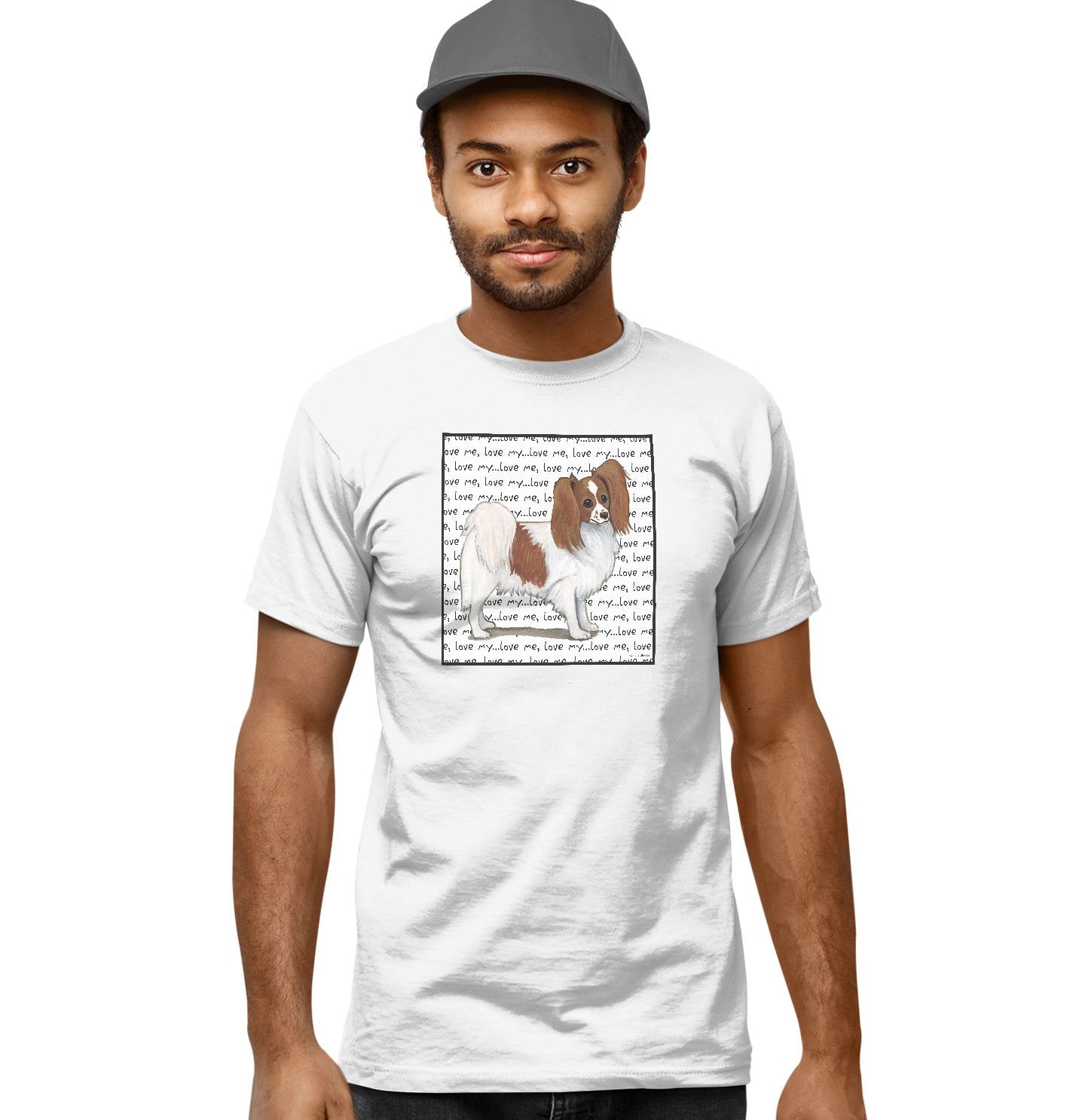 Red & White Papillon Love Text - Adult Unisex T-Shirt