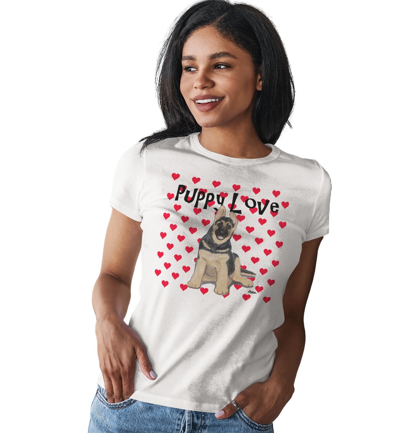 German Shepherd Puppy Love - Women's Fitted T-Shirt