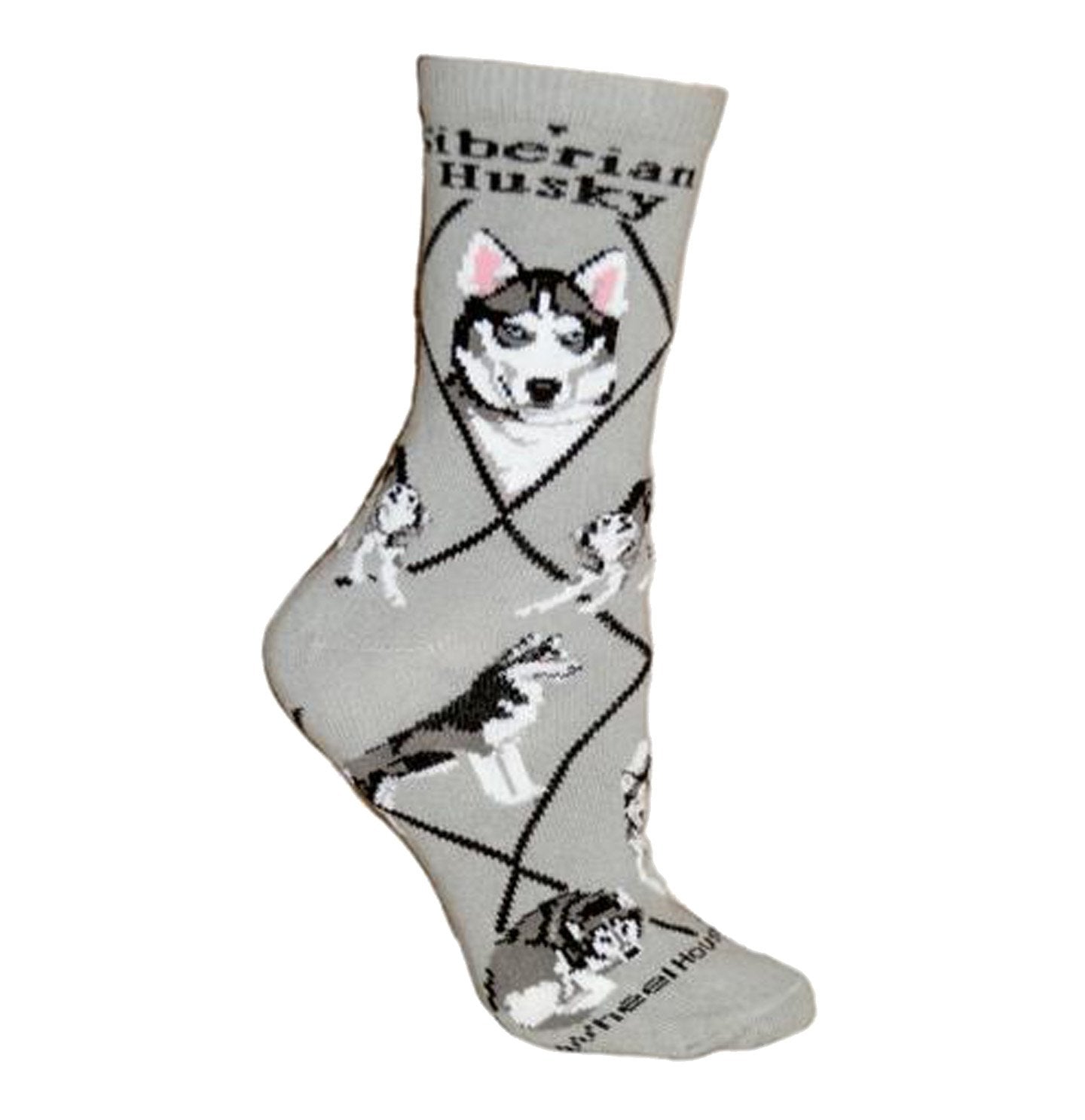 Animal Pride - Siberian Husky on Grey - Adult Cotton Crew Socks