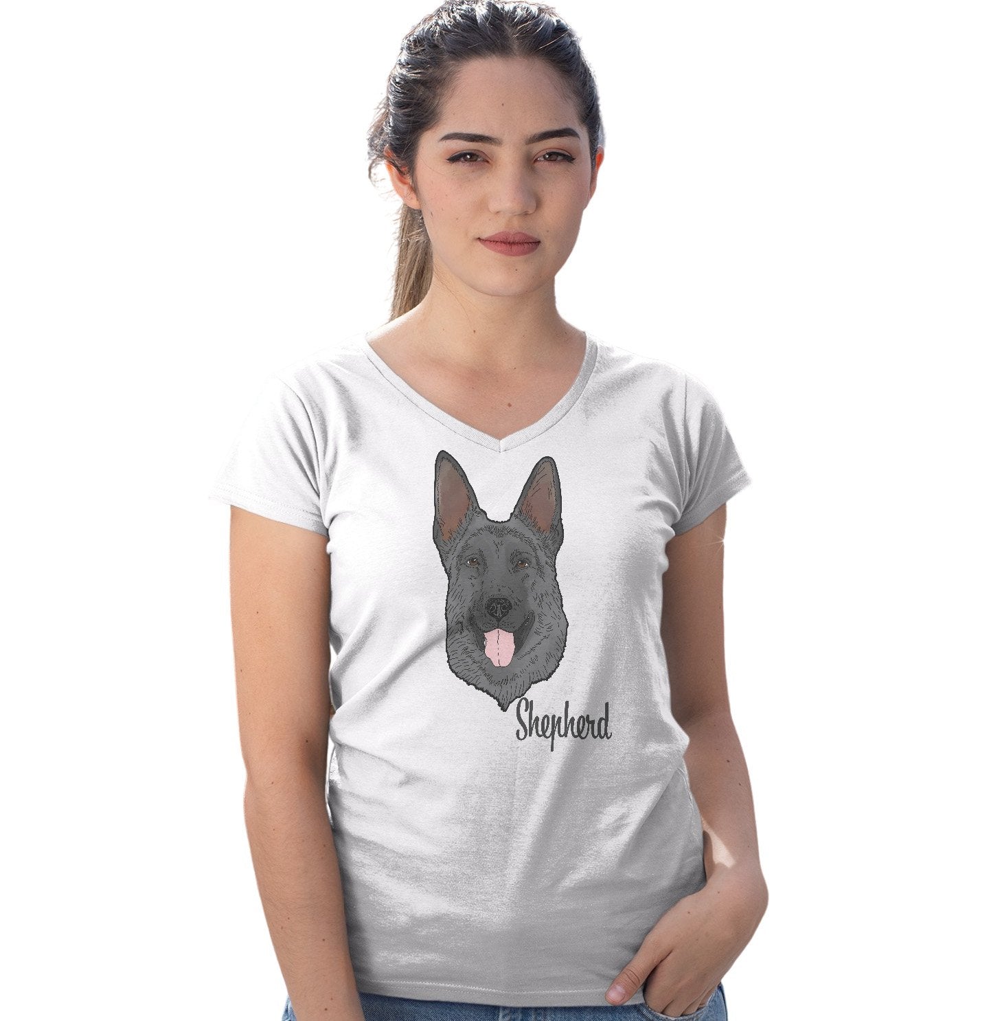 Black German Shepherd Headshot - Women's V-Neck T-Shirt