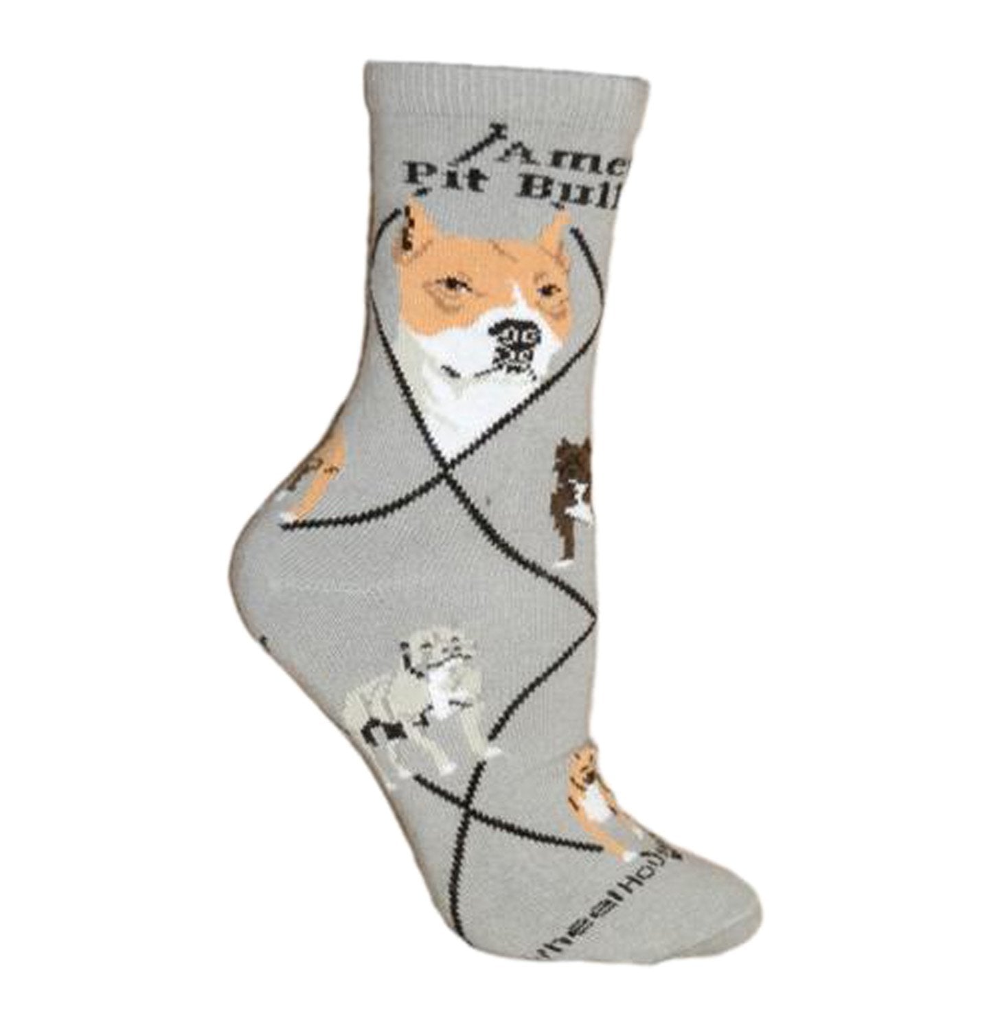 Animal Pride - American Pit Bull on Grey - Adult Cotton Crew Socks