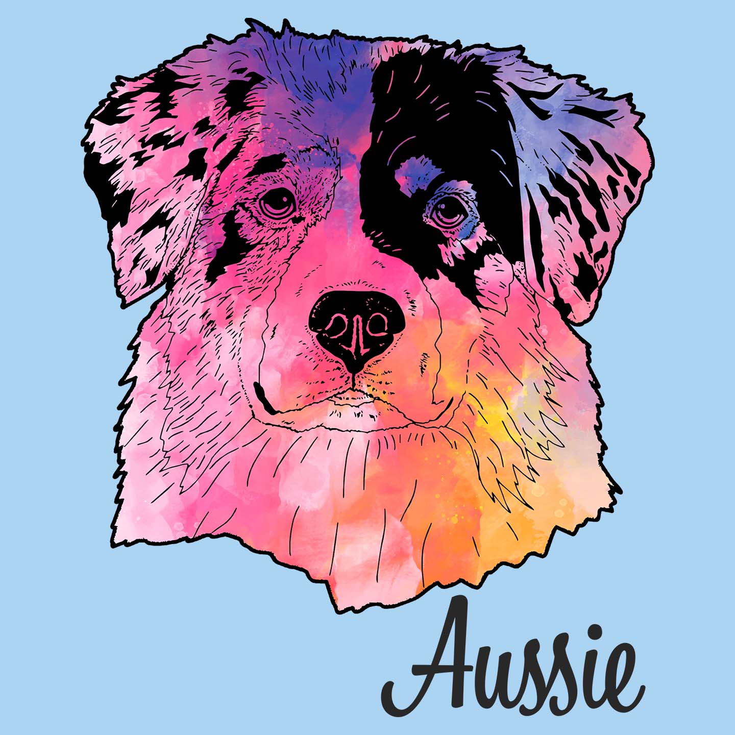 Colorful Australian Shepherd Headshot - Adult Unisex T-Shirt