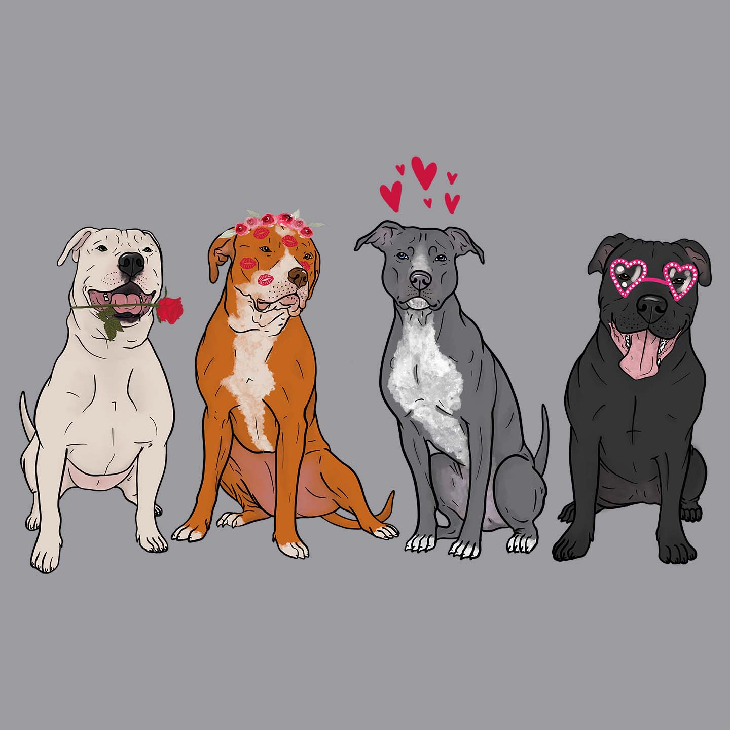 Pit Bull Love Line Up - Adult Unisex Long Sleeve T-Shirt