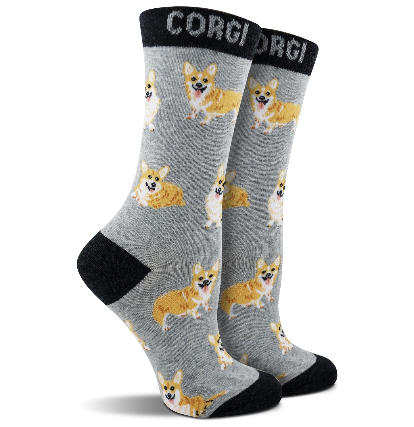 Animal Pride - Pembroke Corgi Pattern on Grey - Adult Cotton Crew Socks