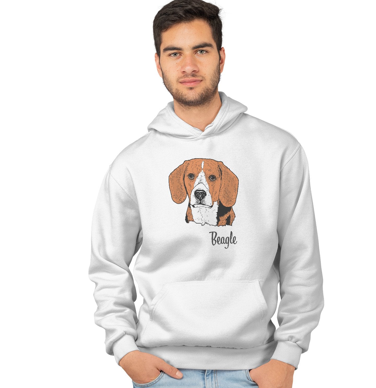 Beagle Headshot Adult Unisex Hoodie Sweatshirt Medium White