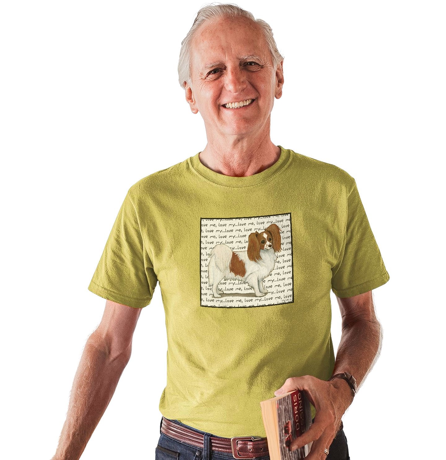 Red & White Papillon Love Text - Adult Unisex T-Shirt