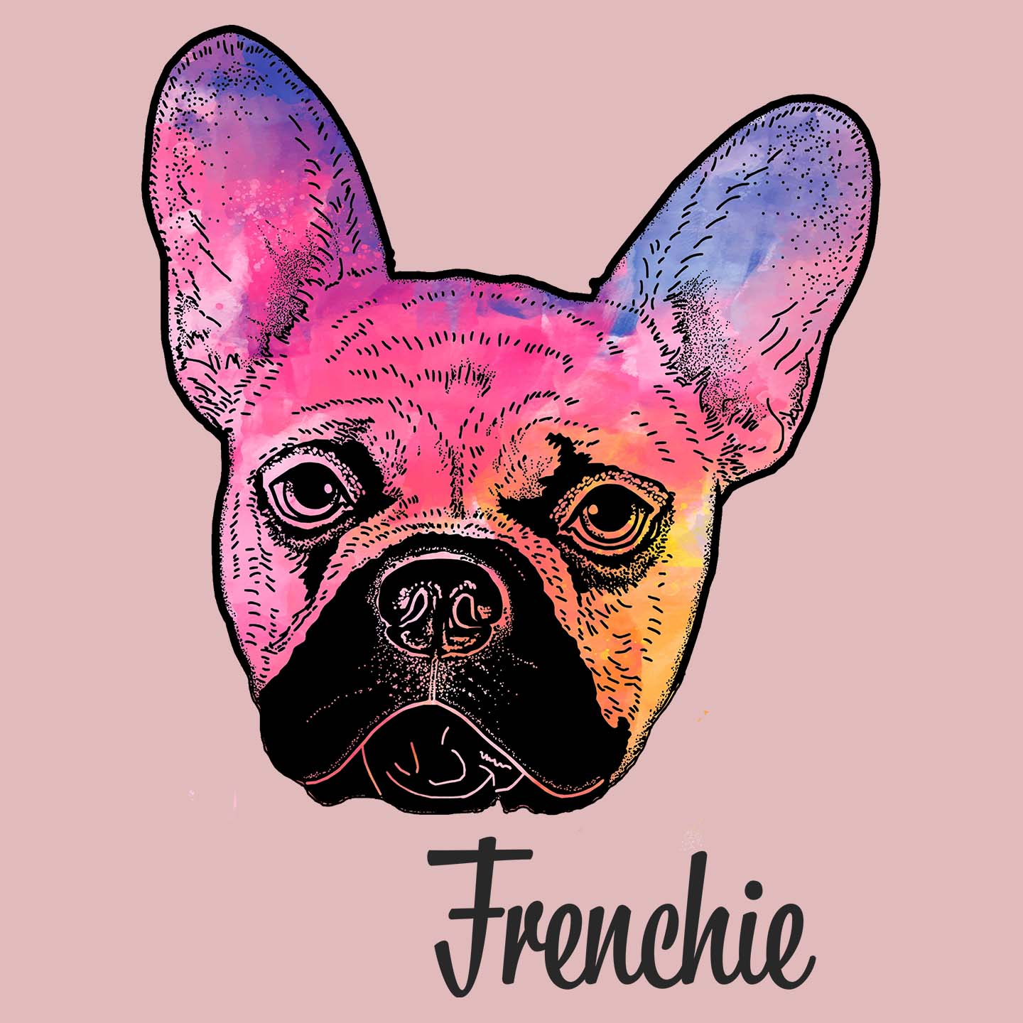 Colorful Frenchie Headshot - Women's Fitted T-Shirt