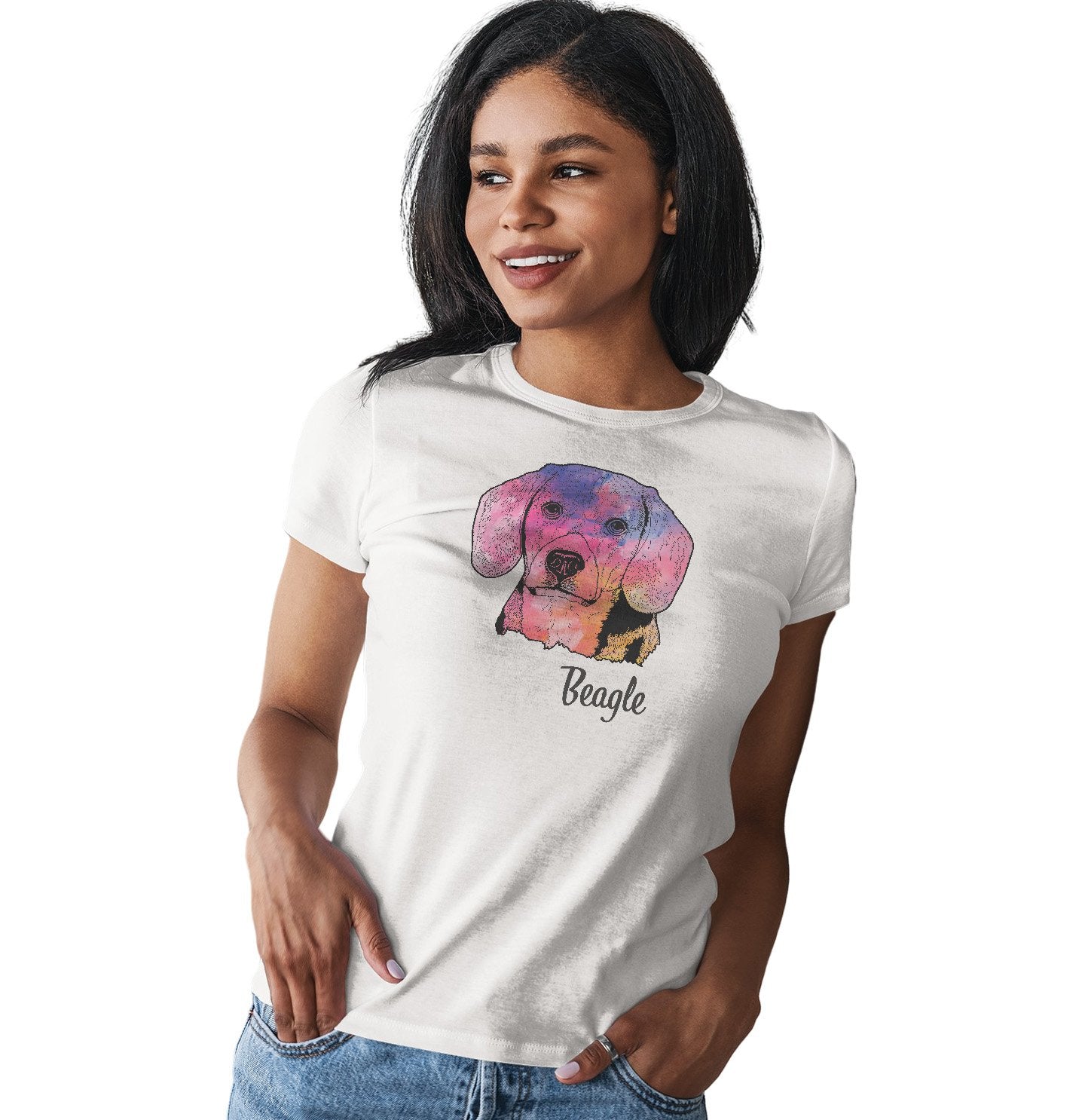 Colorful Beagle Headshot - Women's Fitted T-Shirt