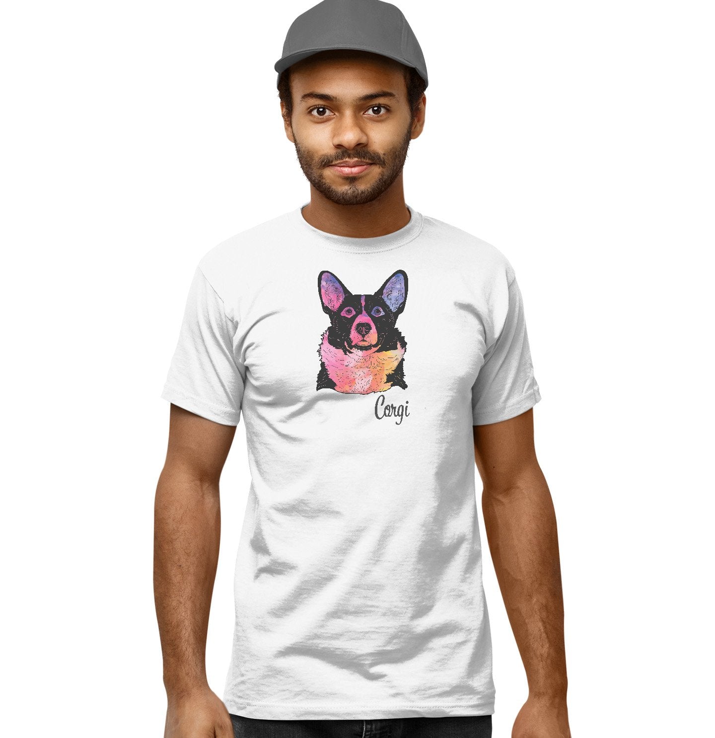 Colorful Corgi Headshot - Adult Unisex T-Shirt