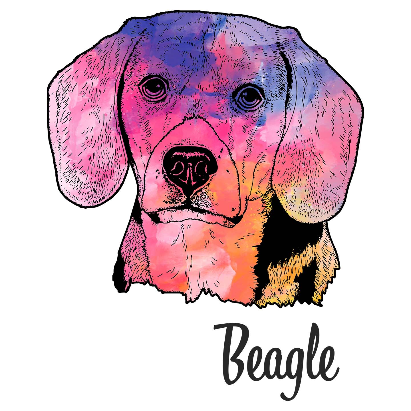 Colorful Beagle Headshot - Adult Unisex Hoodie Sweatshirt