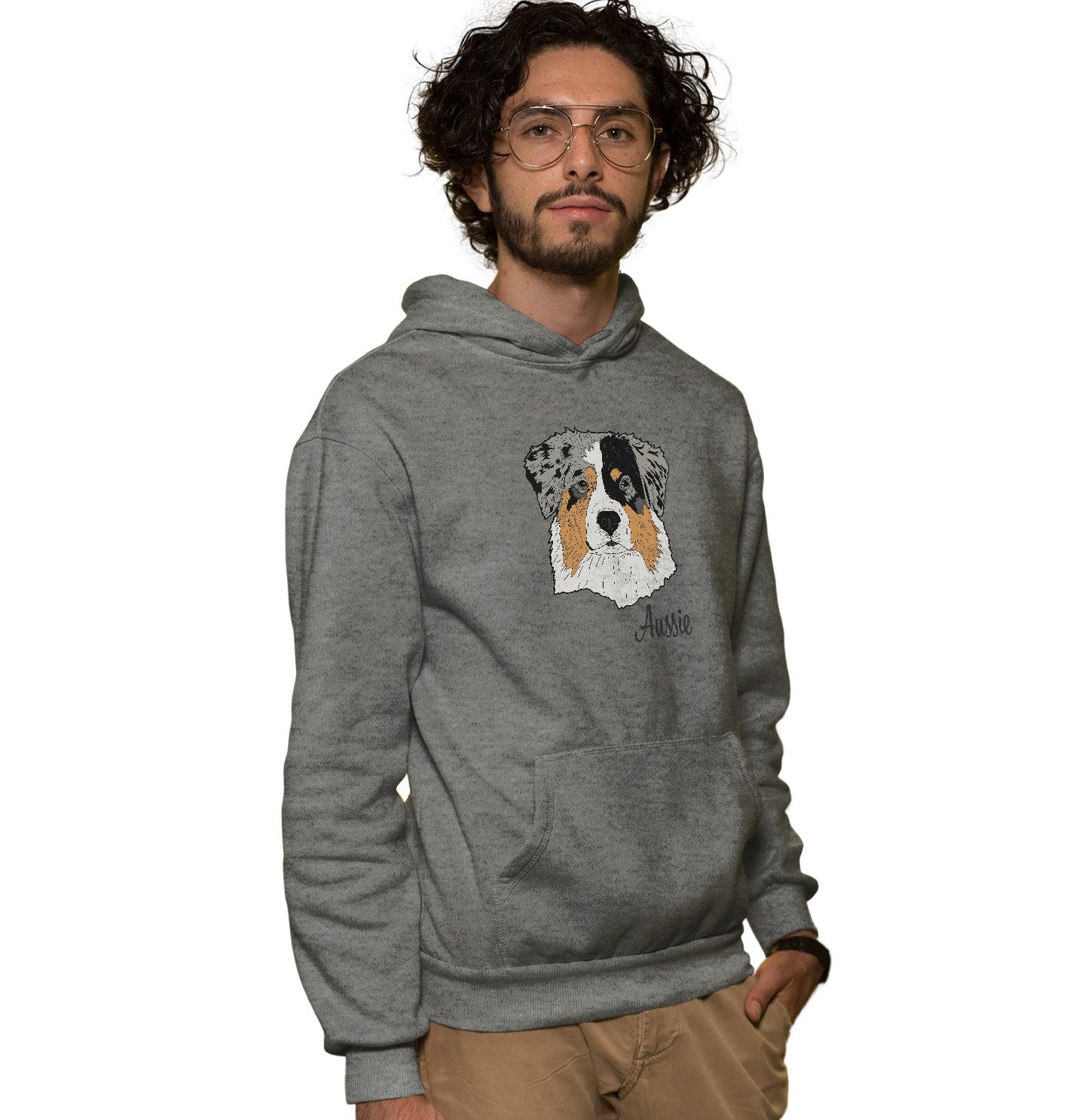 Blue Merle Aussie Headshot - Adult Unisex Hoodie Sweatshirt