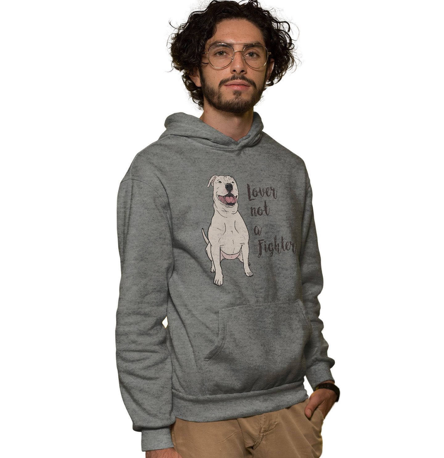 White Pit Bull Lover Not Fighter - Adult Unisex Hoodie Sweatshirt