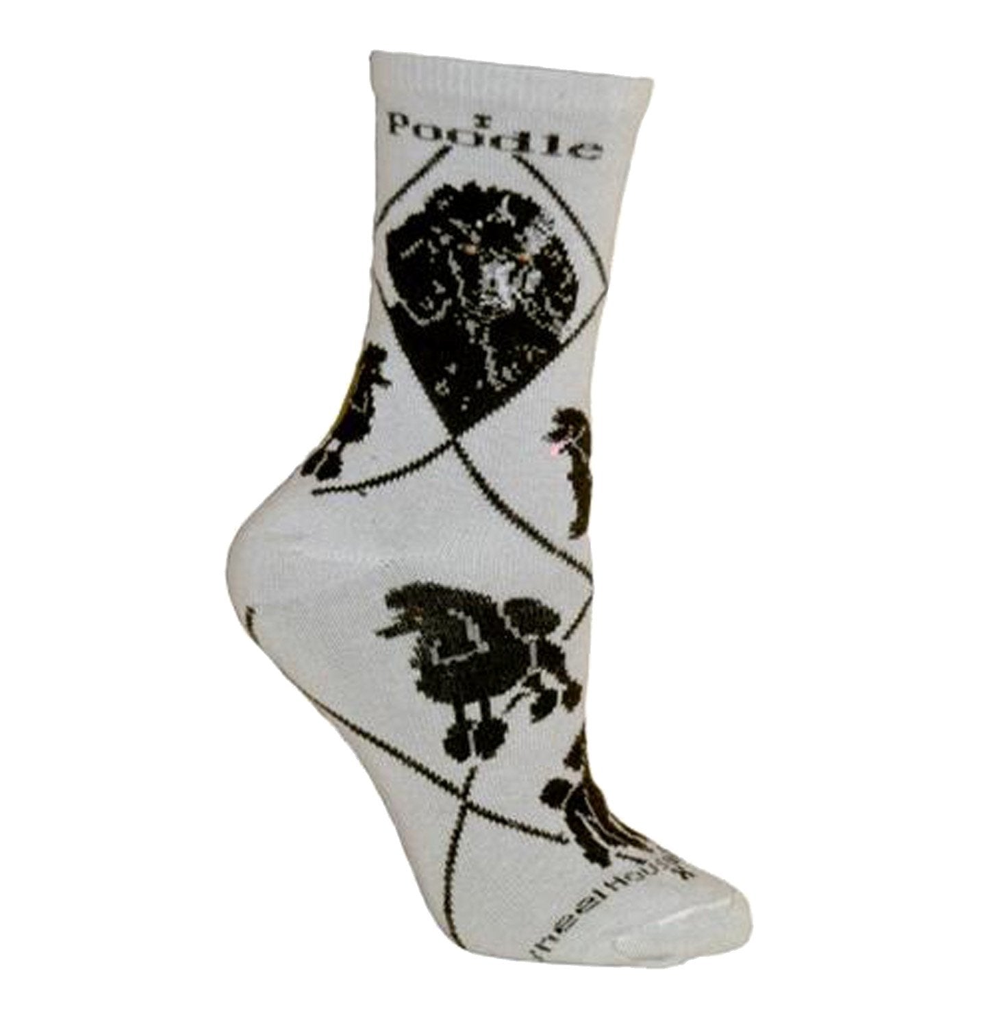 Animal Pride - Black Poodle on Grey - Adult Cotton Crew Socks