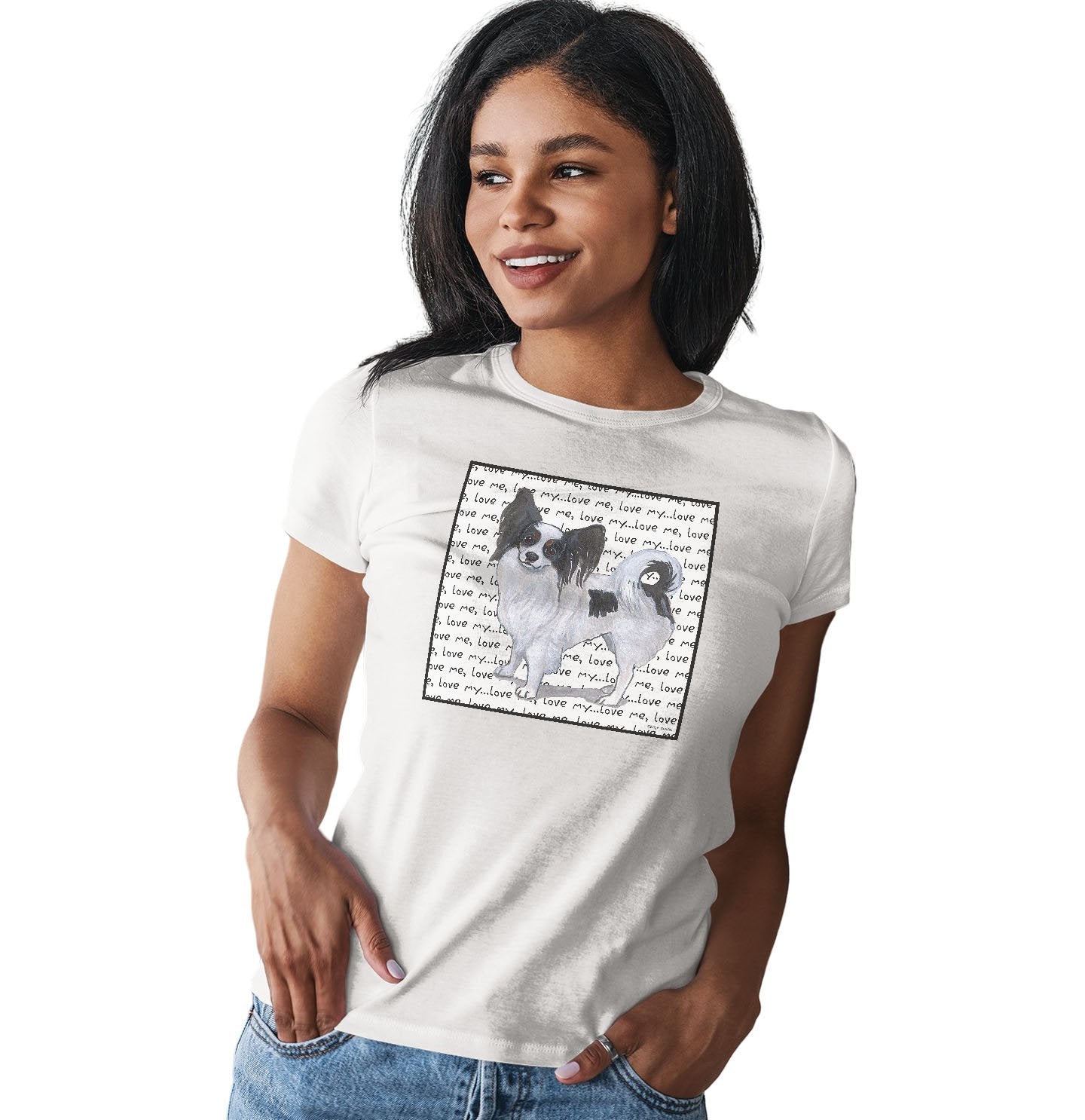 Tri-Color Papillon Love Text - Women's Fitted T-Shirt
