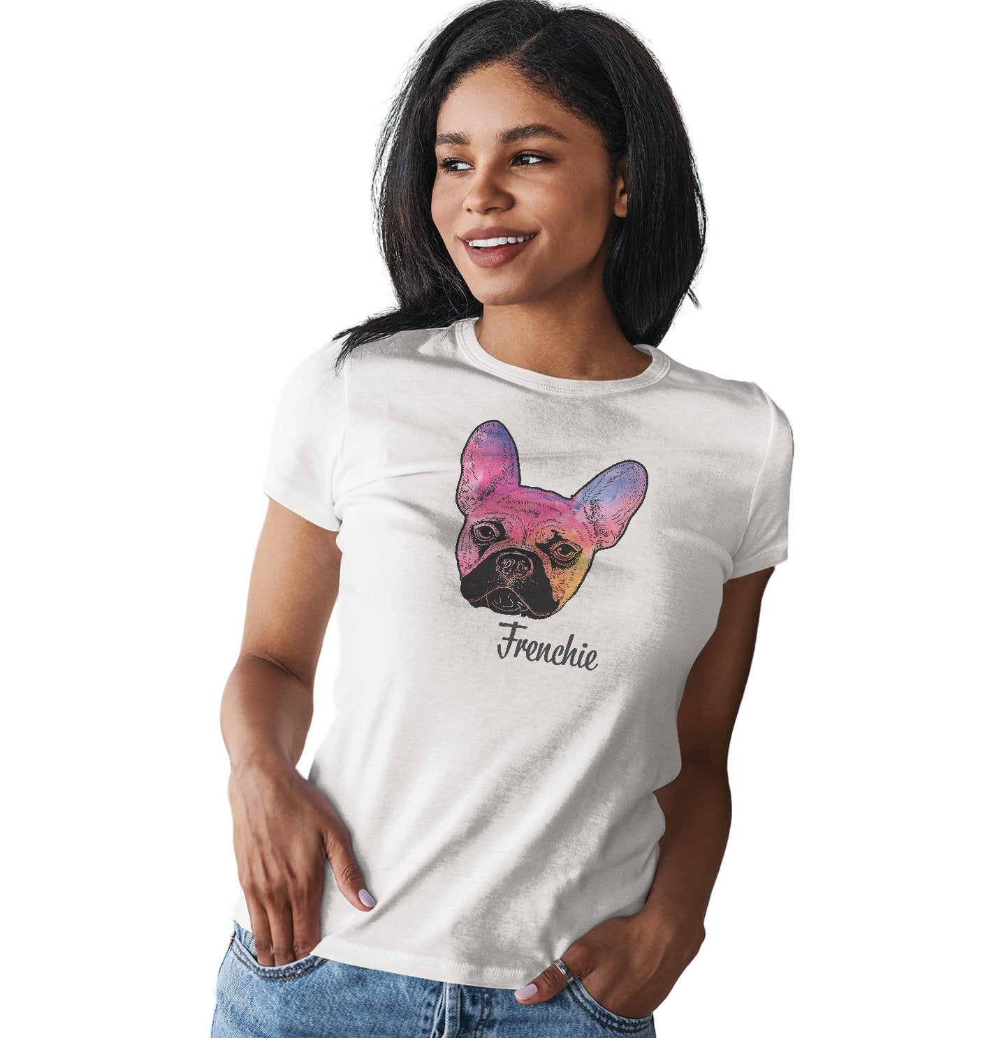 Colorful Frenchie Headshot - Women's Fitted T-Shirt
