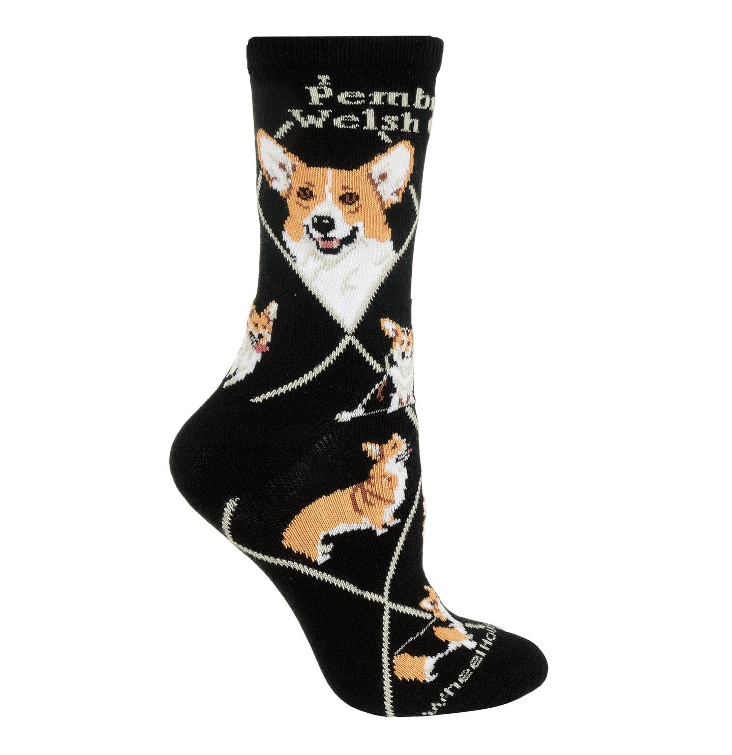 Animal Pride - Pembroke Welsh Corgi on Black - Adult Cotton Crew Socks