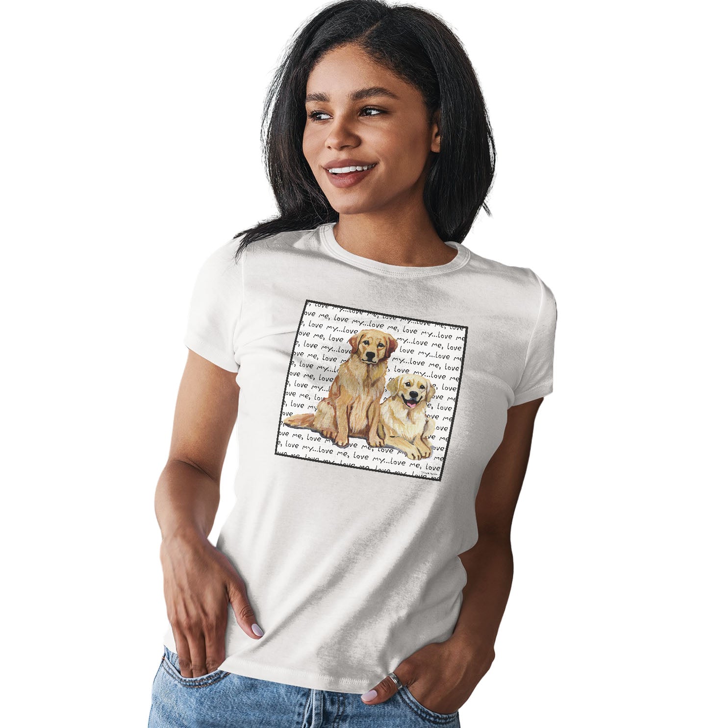 Golden Retriever Love Text Pair - Women's Fitted T-Shirt