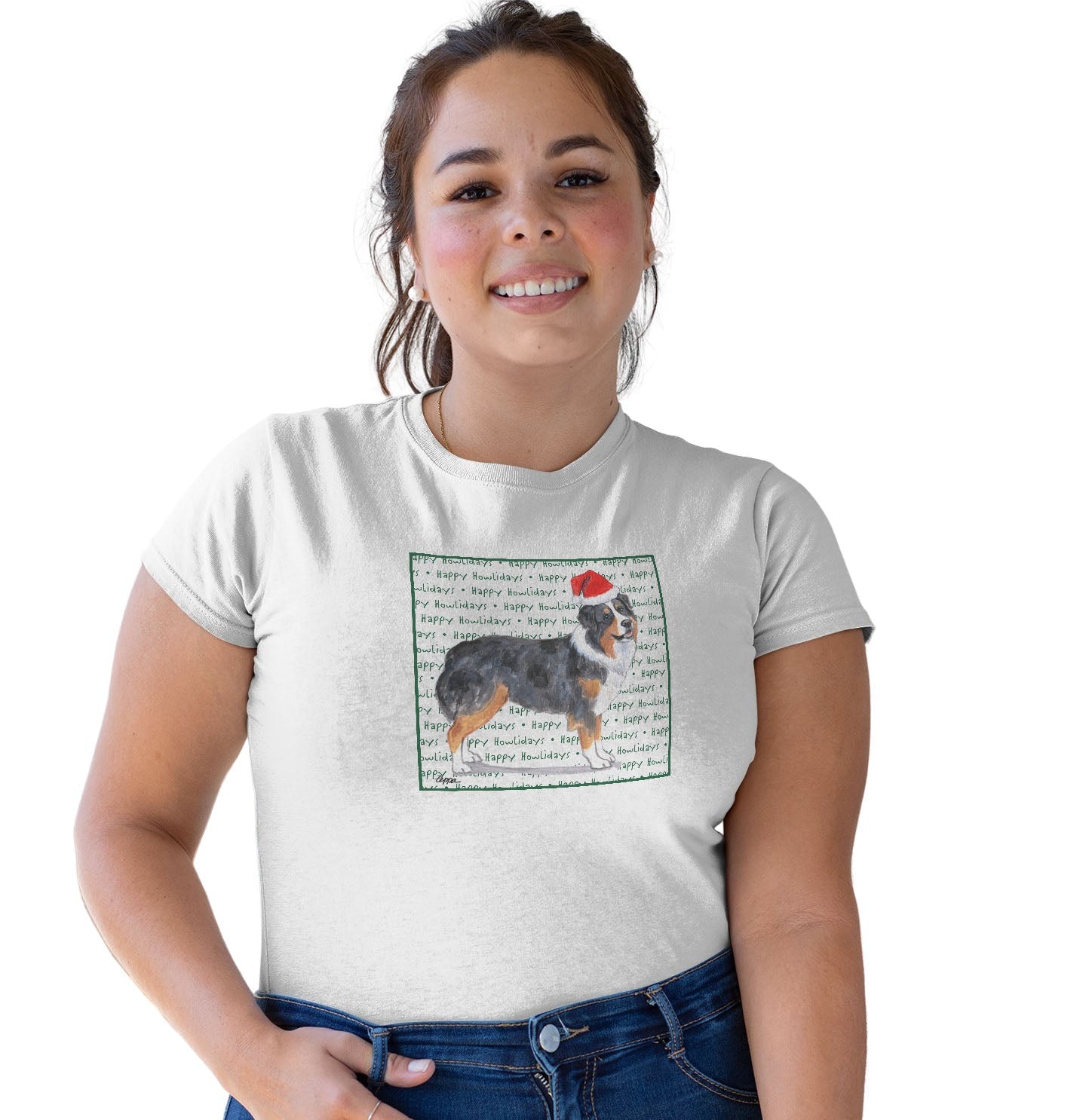 Australian Shepherd Happy Howlidays Text - Women's Tri-Blend T-Shirt