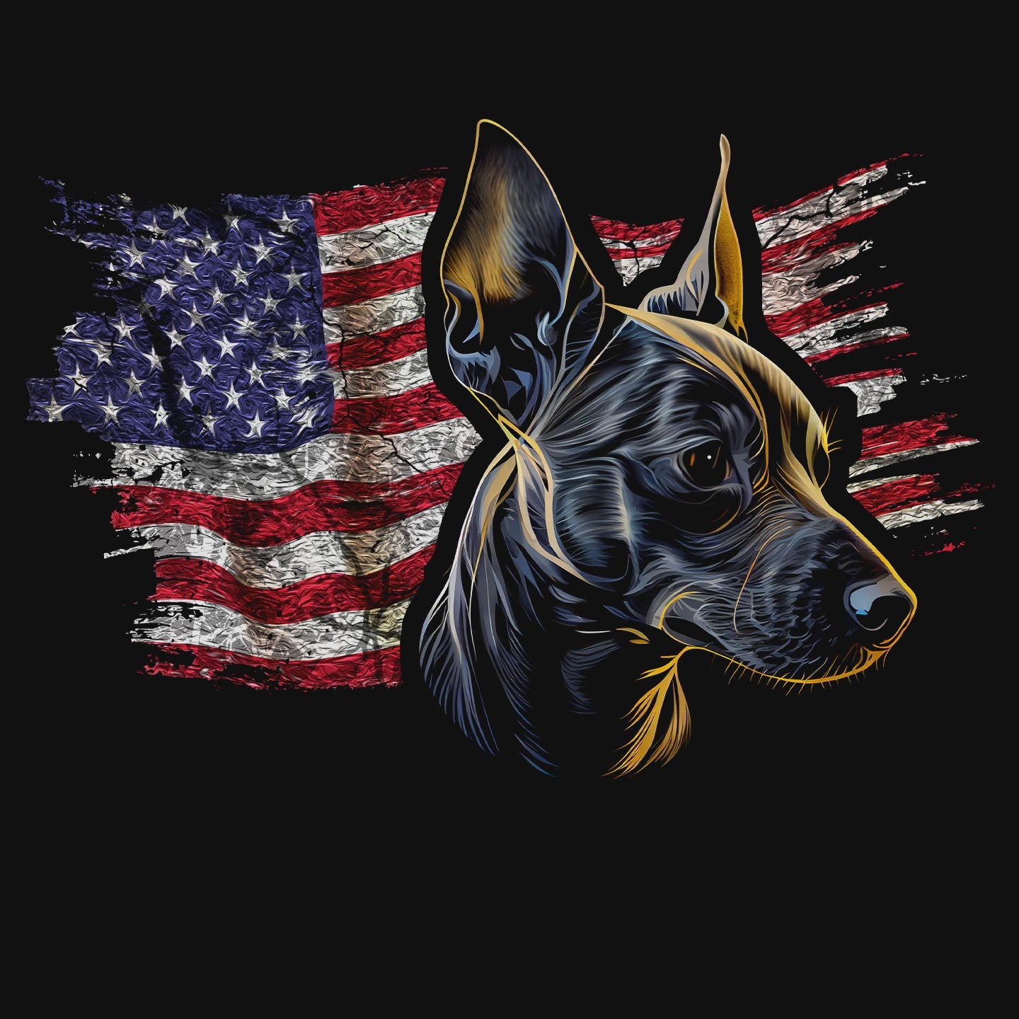 Patriotic American Hairless Terrier American Flag - Adult Unisex T-Shirt