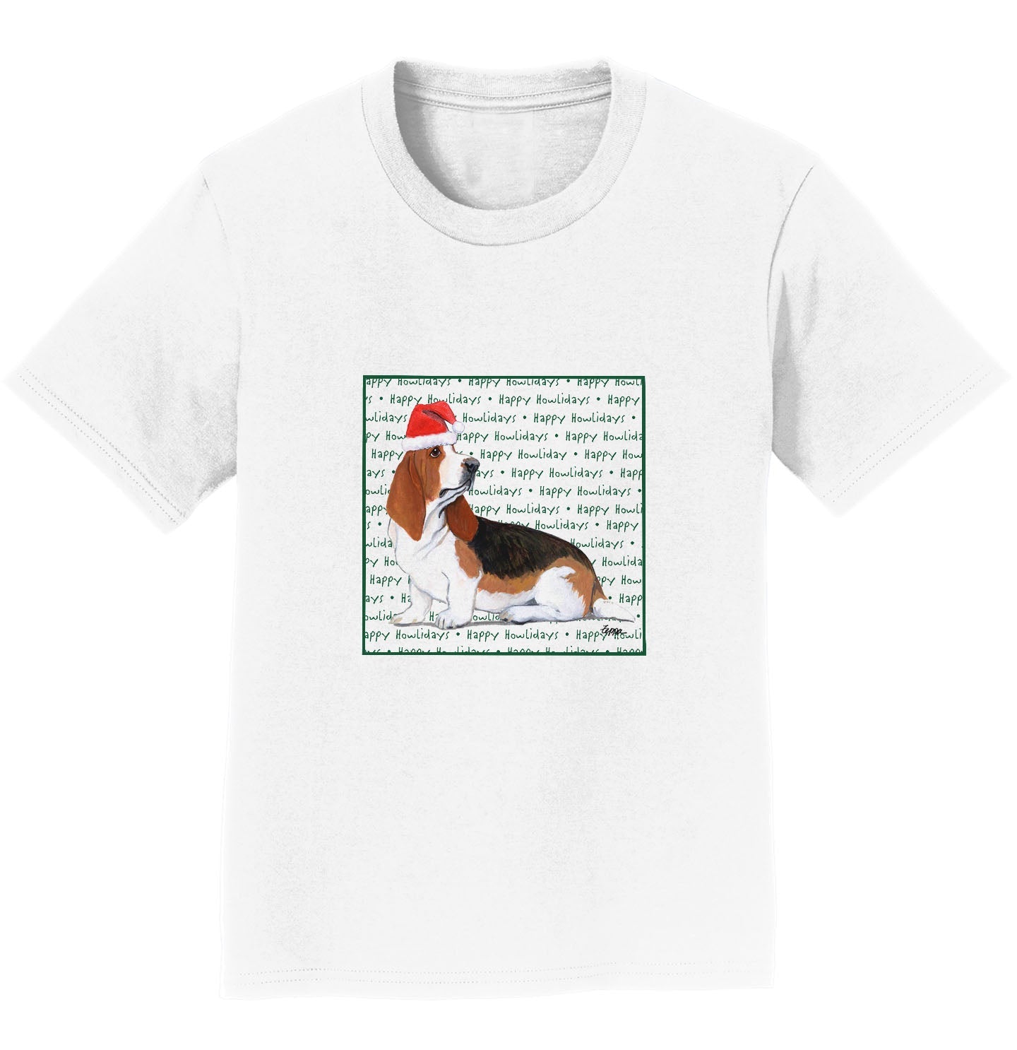 Basset Hound Happy Howlidays Text - Kids' Unisex T-Shirt