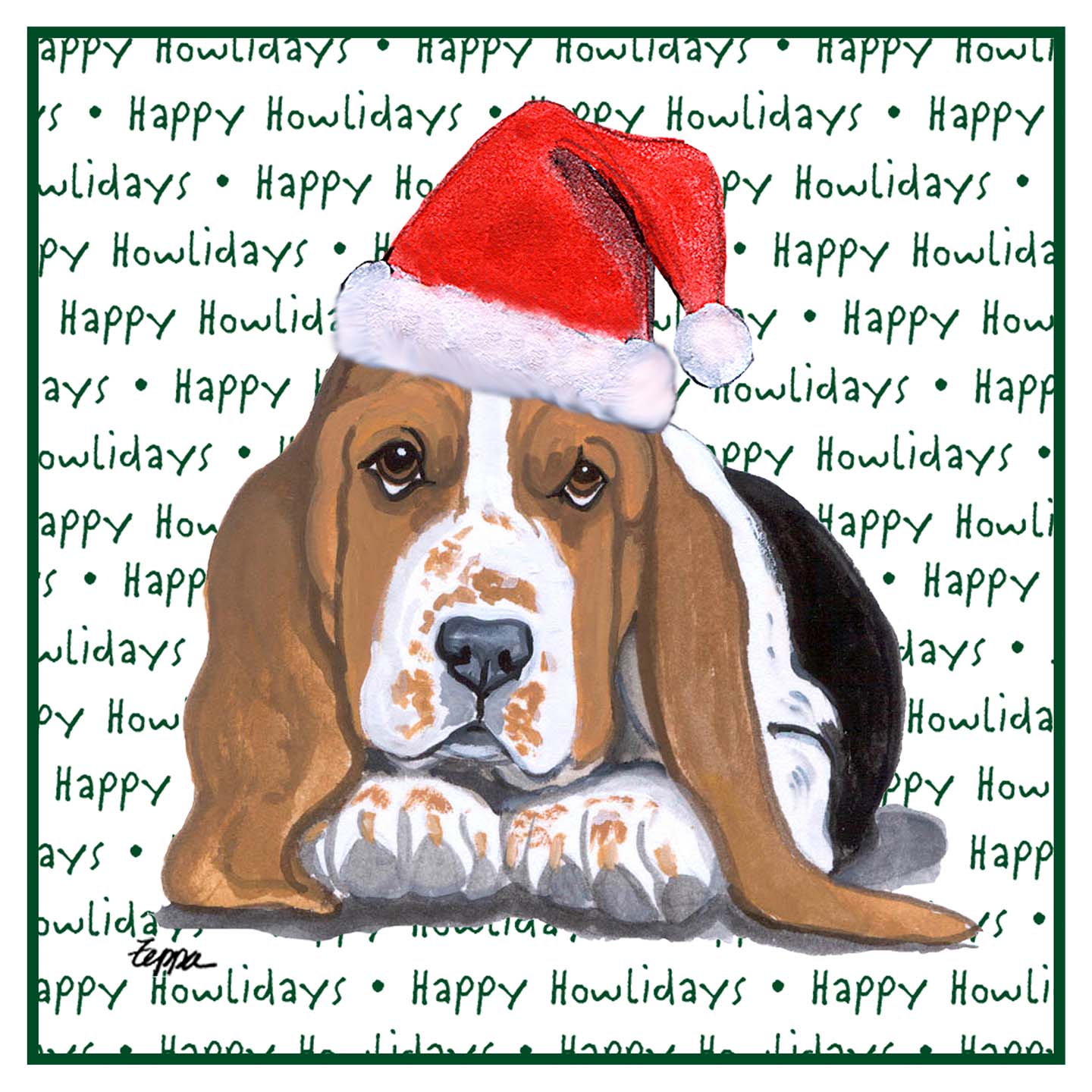 Basset Hound Puppy Happy Howlidays Text - Women's V-Neck T-Shirt
