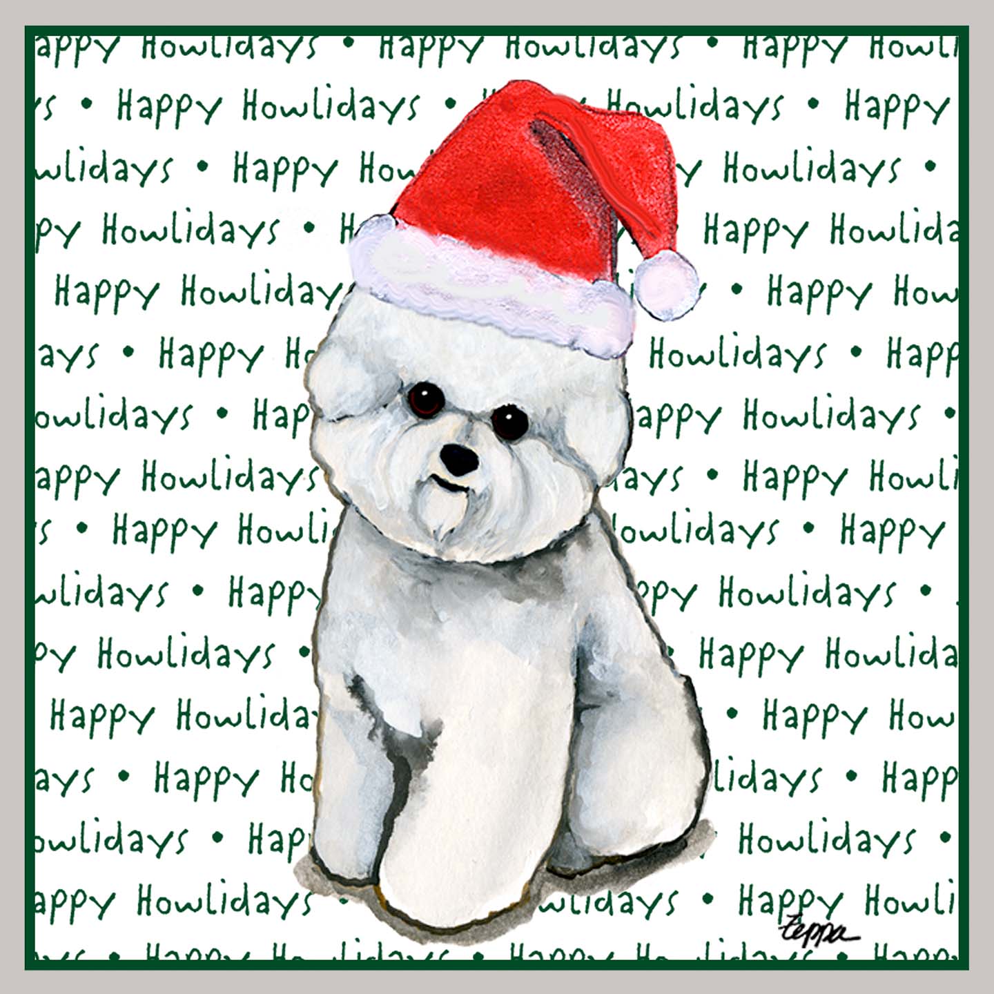 Bichon Frise Happy Howlidays Text - Women's V-Neck Long Sleeve T-Shirt