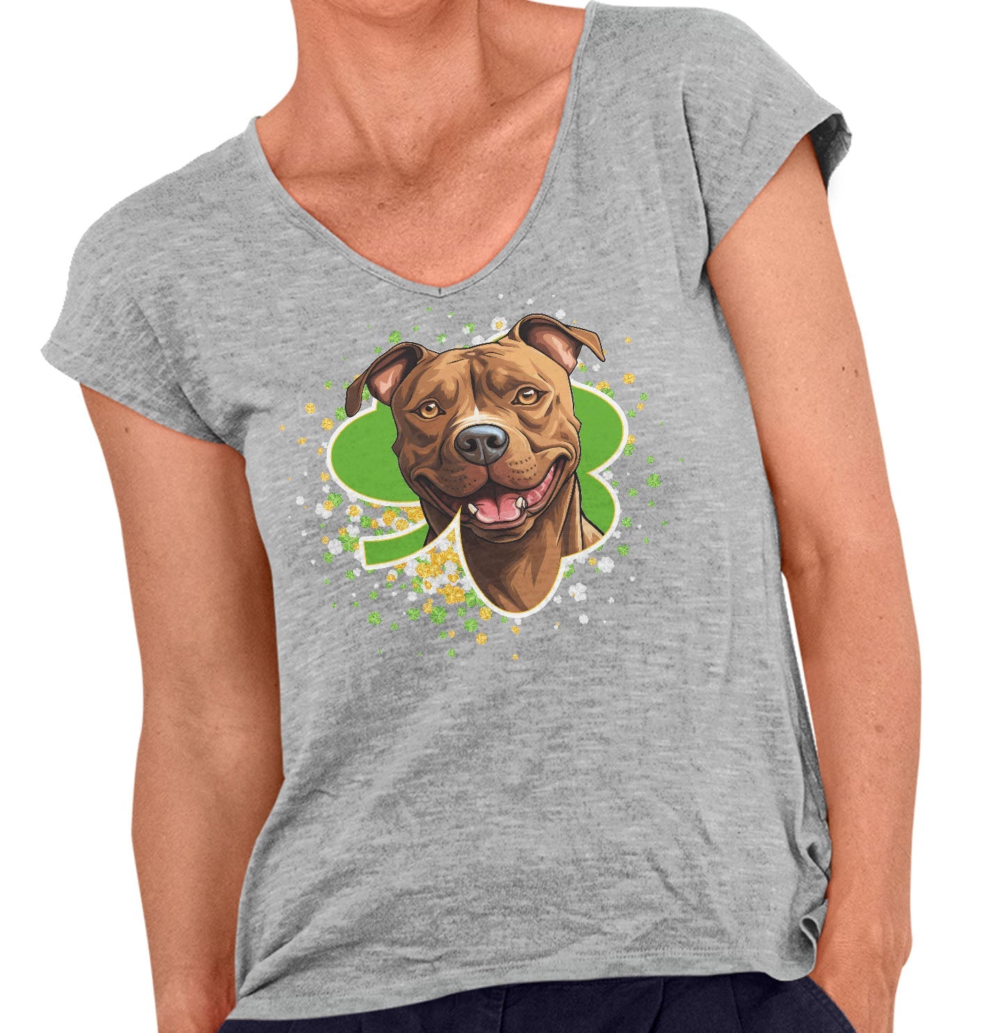 Big Clover St. Patrick's Day American Pit Bull Terrier - Women's V-Neck T-Shirt