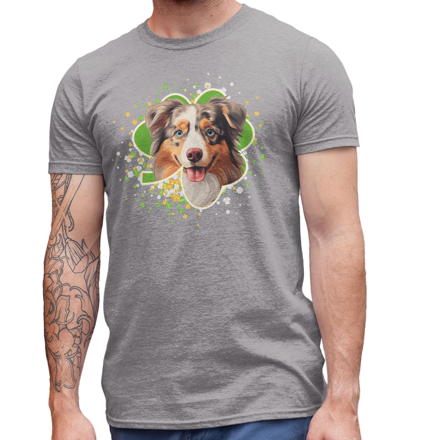 Big Clover St. Patrick's Day Australian Shepherd - Adult Unisex T-Shirt