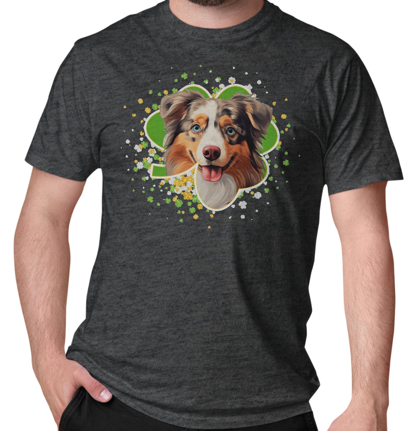 Big Clover St. Patrick's Day Australian Shepherd - Adult Unisex T-Shirt