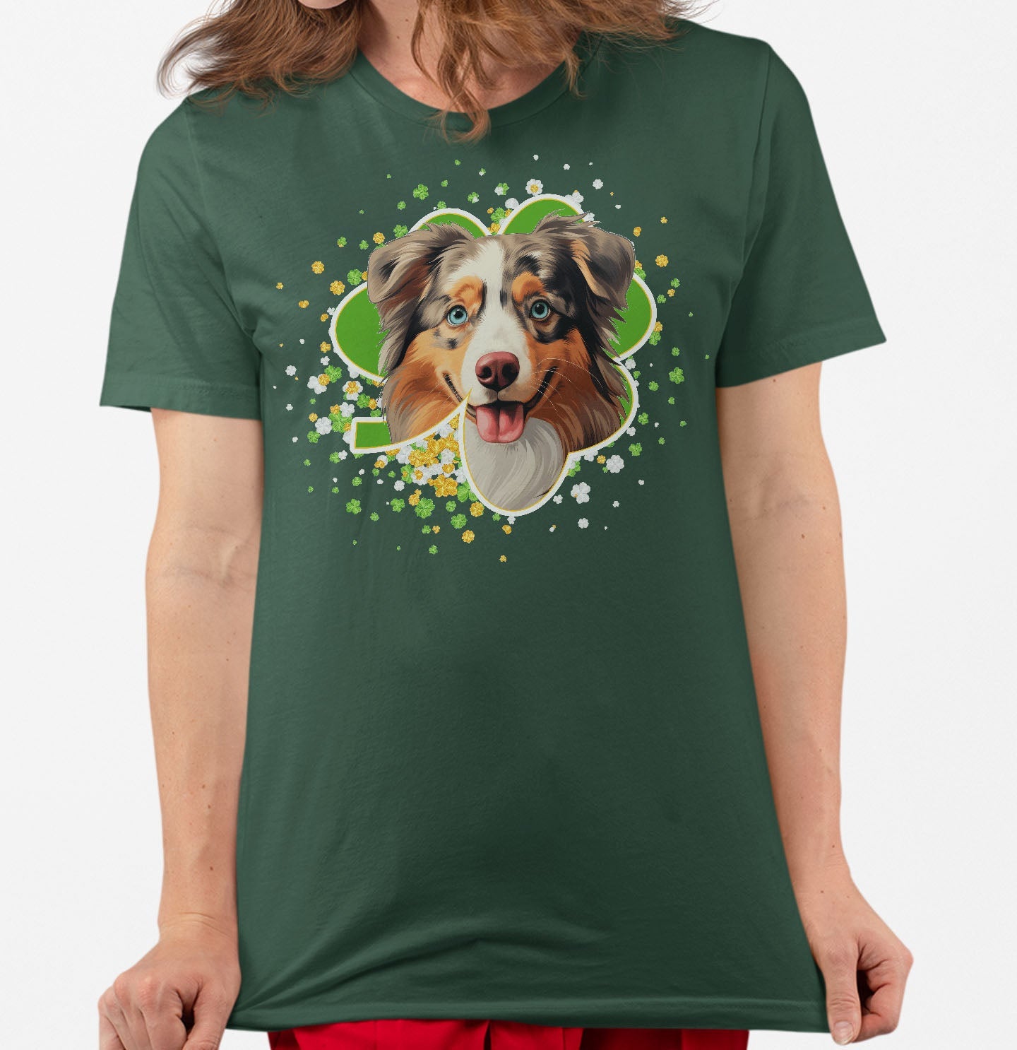 Big Clover St. Patrick's Day Australian Shepherd - Adult Unisex T-Shirt