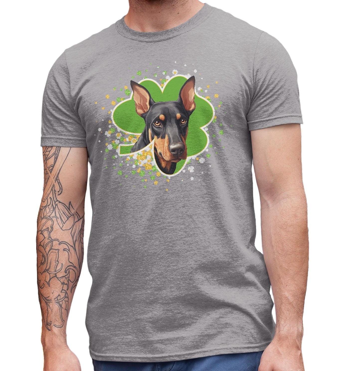 Big Clover St. Patrick's Day Doberman Pinscher - Adult Unisex T-Shirt
