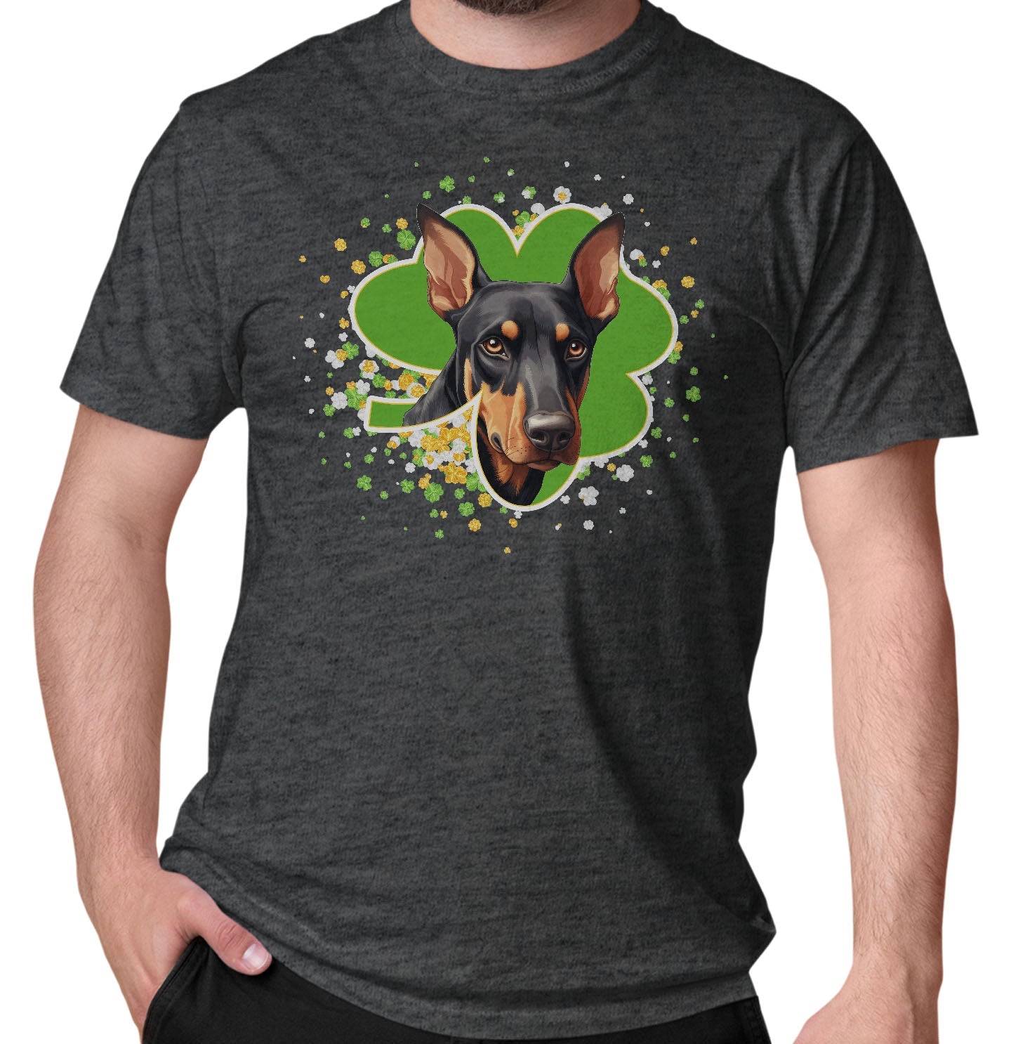 Big Clover St. Patrick's Day Doberman Pinscher - Adult Unisex T-Shirt