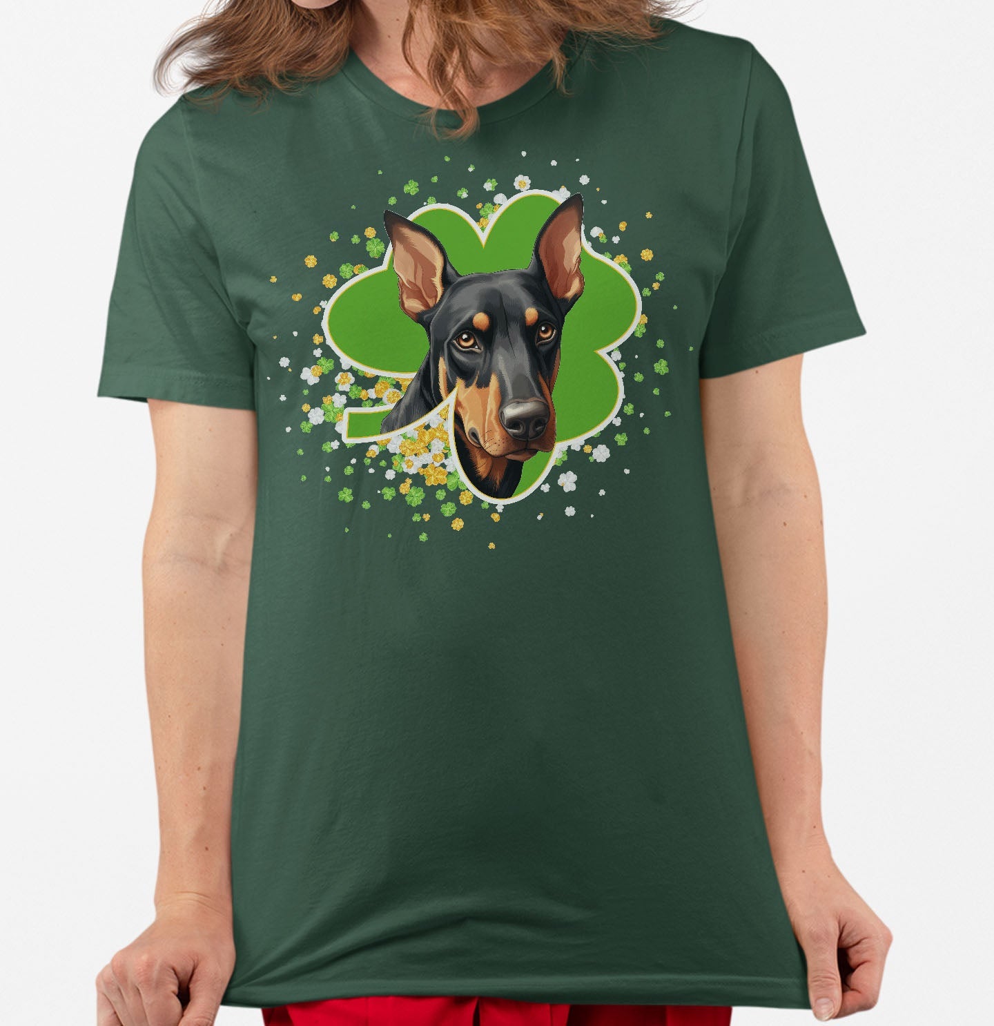 Big Clover St. Patrick's Day Doberman Pinscher - Adult Unisex T-Shirt