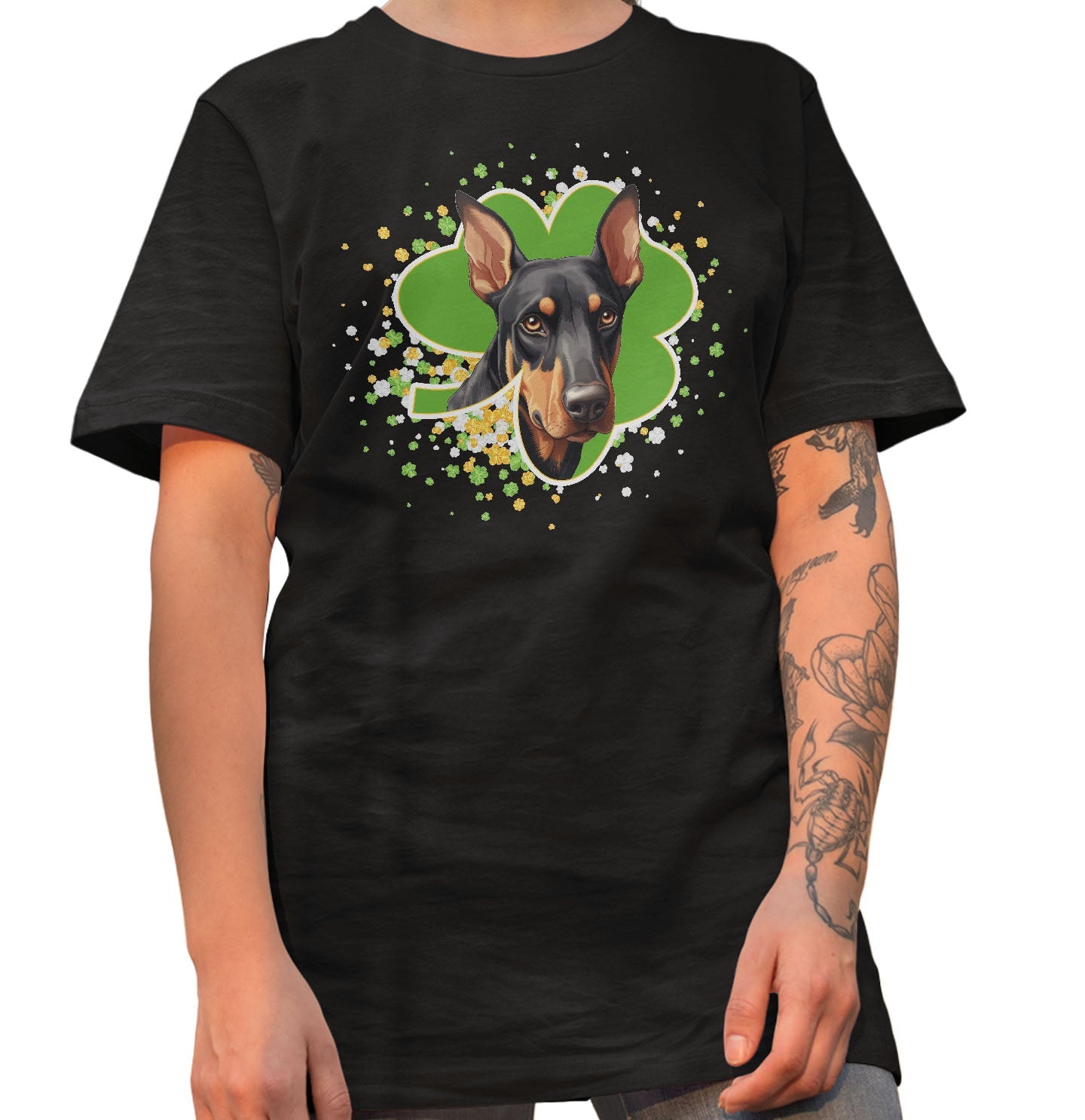 Big Clover St. Patrick's Day Doberman Pinscher - Adult Unisex T-Shirt