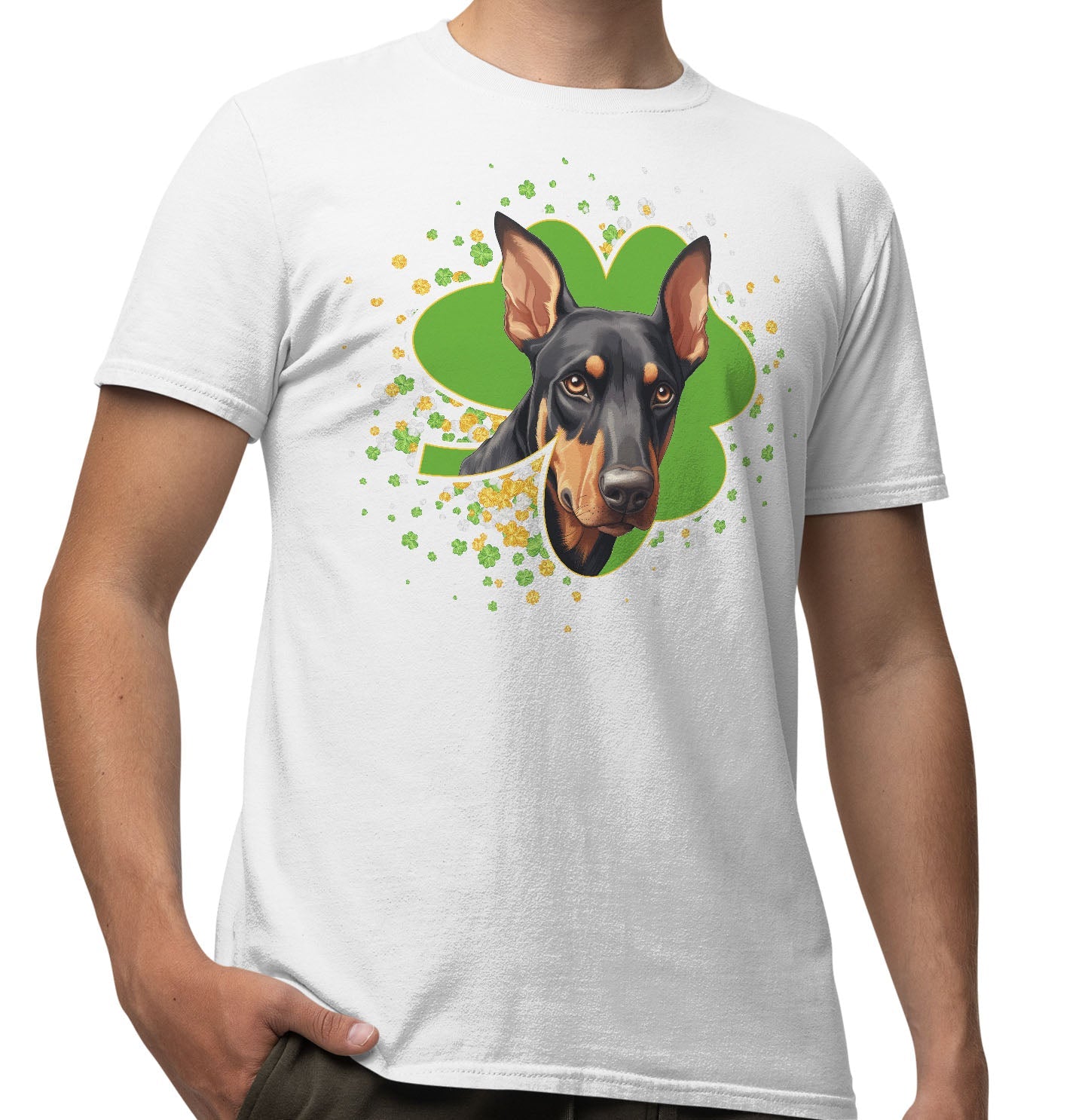 Big Clover St. Patrick's Day Doberman Pinscher - Adult Unisex T-Shirt