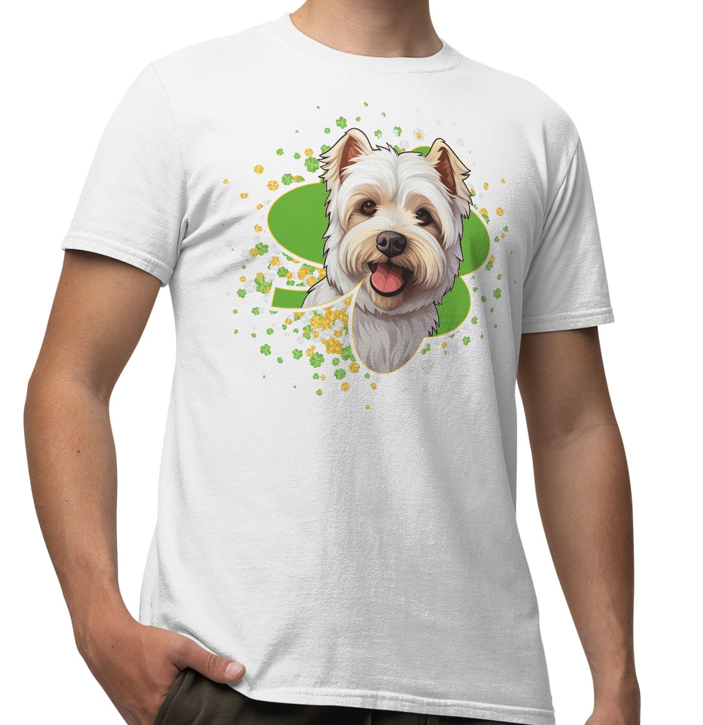 Big Clover St. Patrick's Day West Highland White Terrier - Adult Unisex T-Shirt