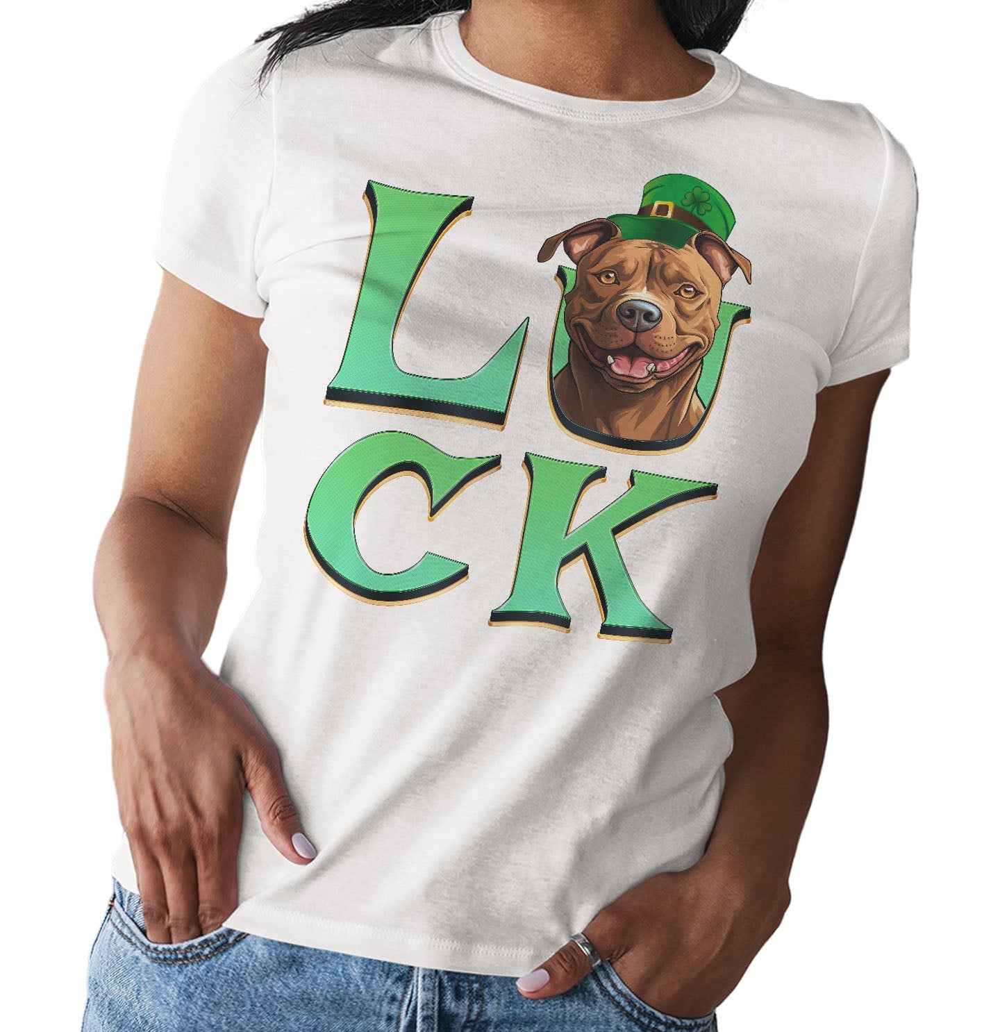 Big LUCK St. Patrick's Day American Pit Bull Terrier - Women's Fitted T-Shirt