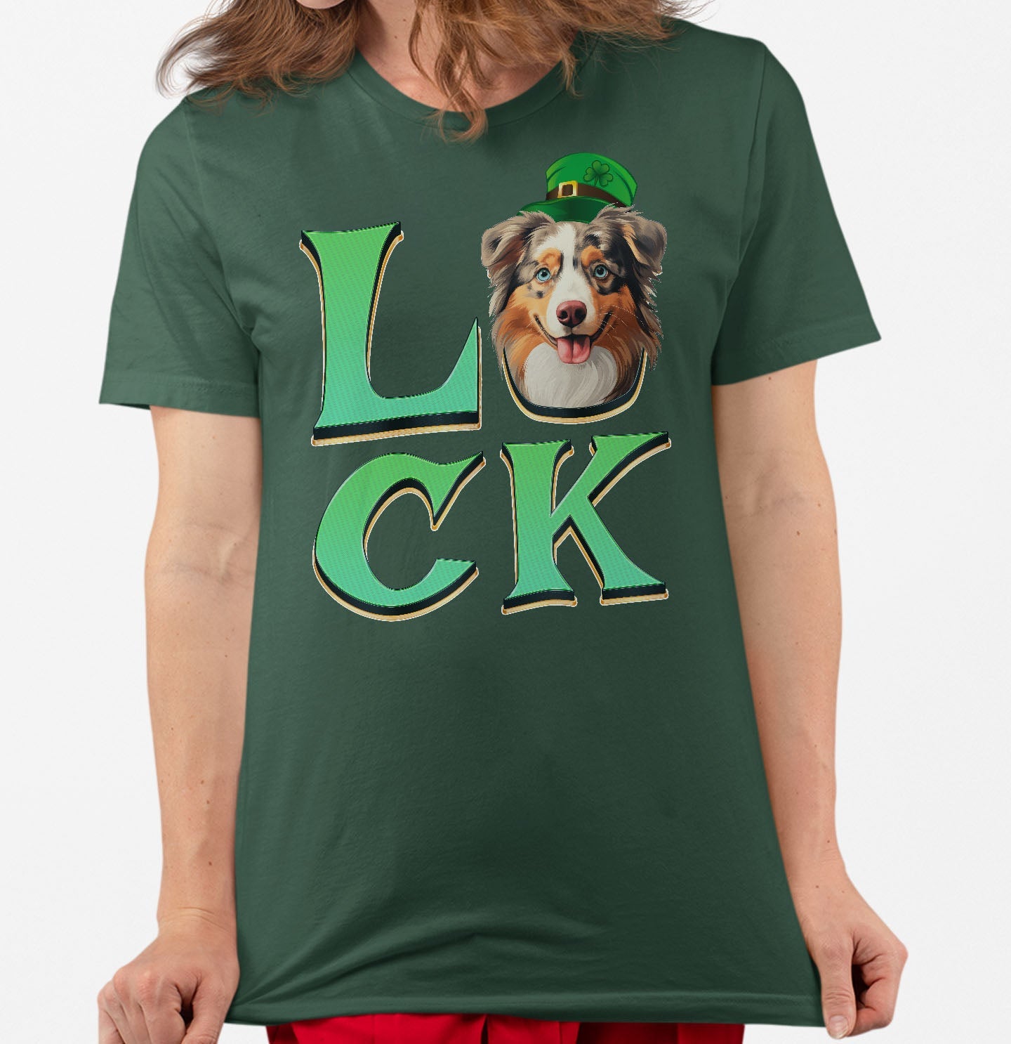 Big LUCK St. Patrick's Day Australian Shepherd - Adult Unisex T-Shirt