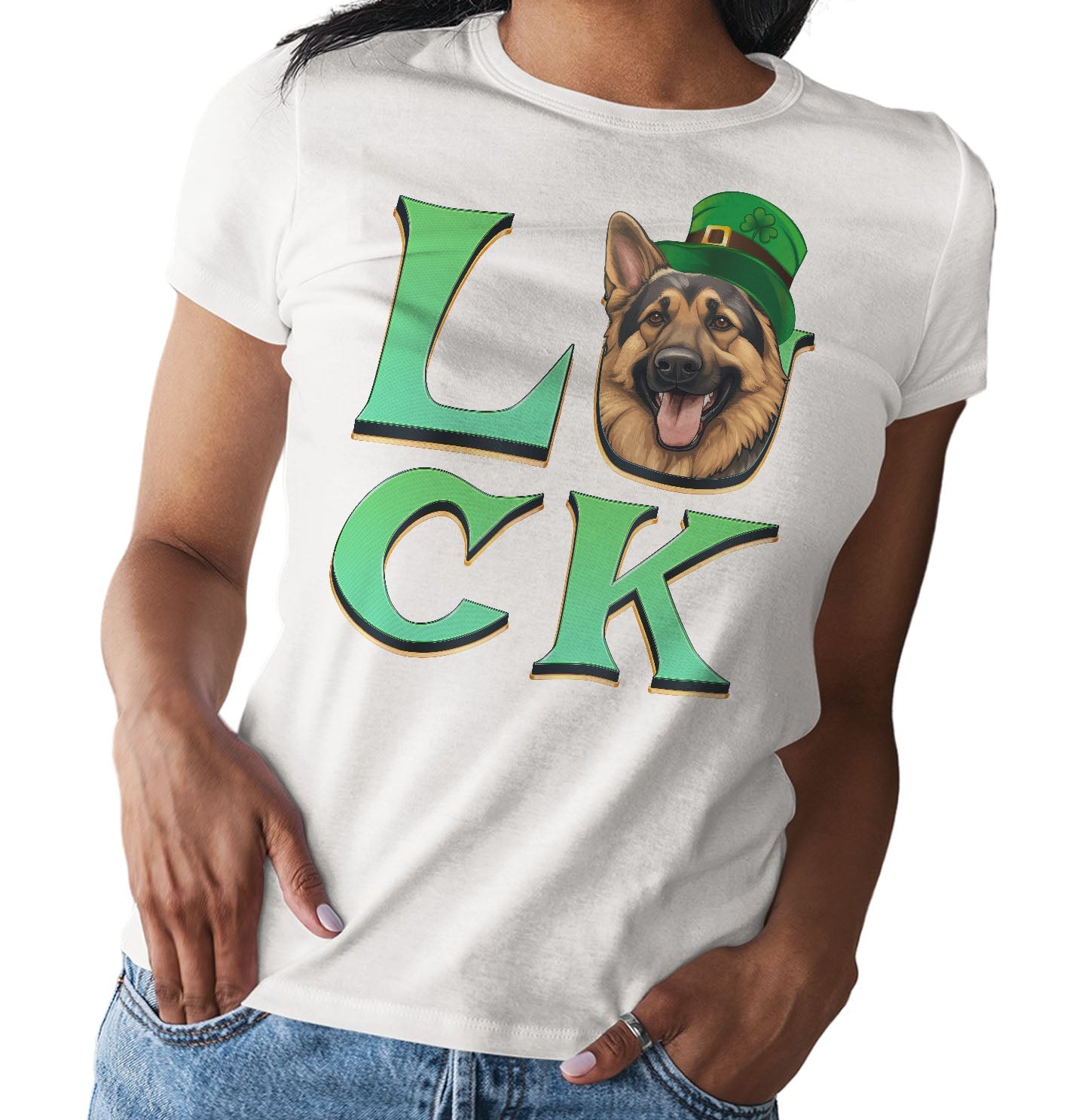 Big LUCK St. Patrick's Day German Shepherd Dog - Women's Fitted T-Shirt