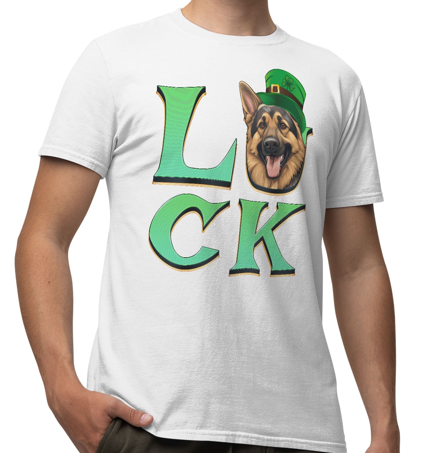 Big LUCK St. Patrick's Day German Shepherd Dog - Adult Unisex T-Shirt