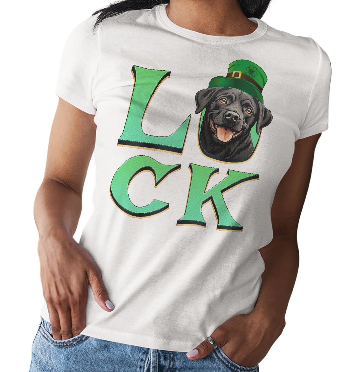 Big LUCK St. Patrick's Day Labrador Retriever (Black) - Women's Fitted T-Shirt