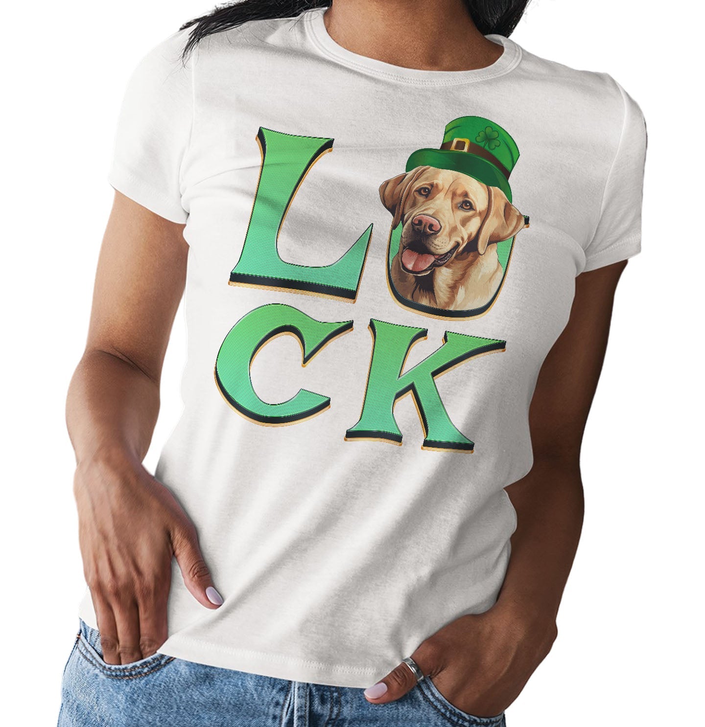 Big LUCK St. Patrick's Day Labrador Retriever (Yellow) - Women's Fitted T-Shirt