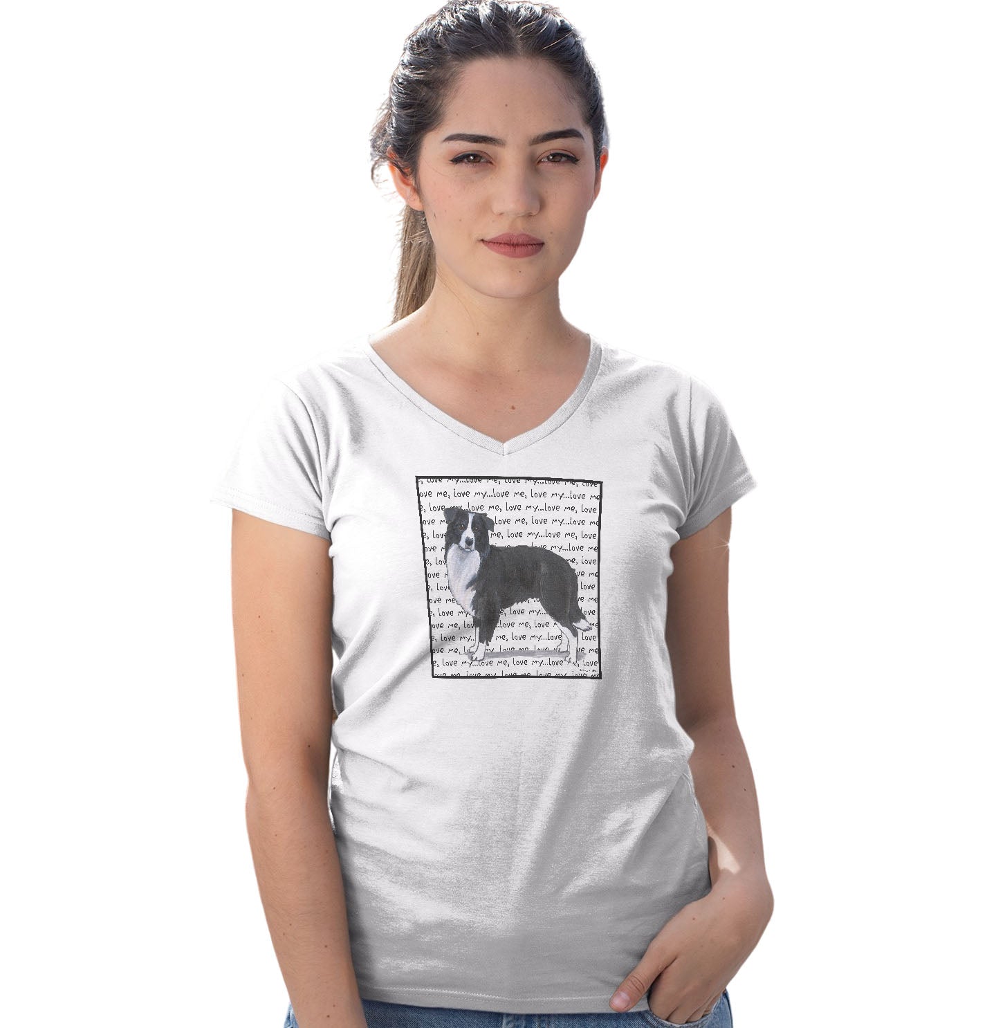 Border Collie Love Text - Women's V-Neck T-Shirt