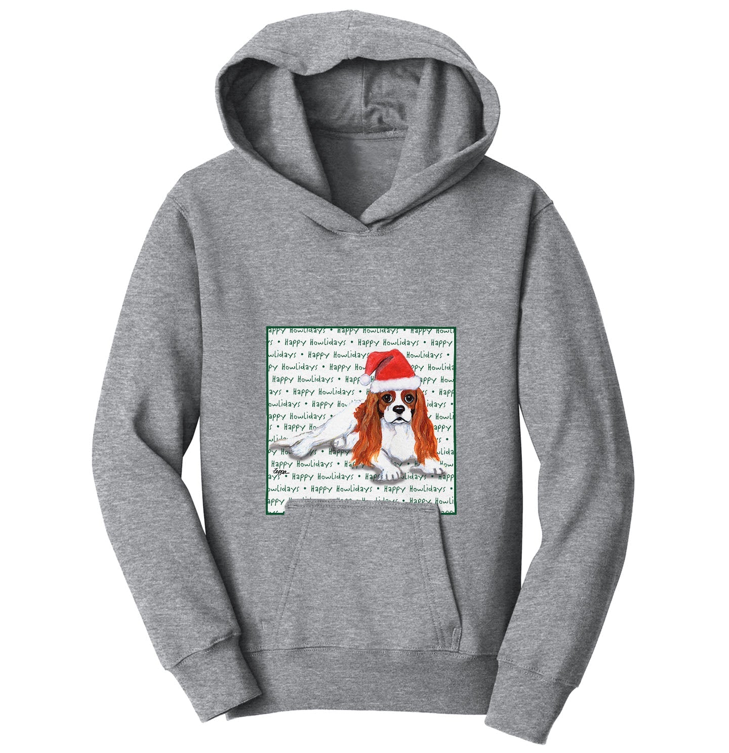 Cavalier King Charles Spaniel (Blenheim) Happy Howlidays Text - Kids' Unisex Hoodie Sweatshirt