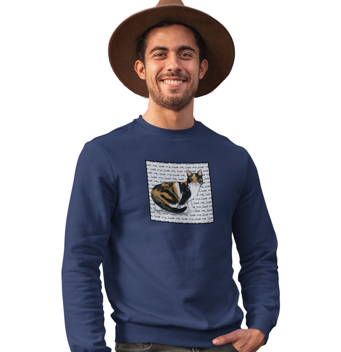 Calico Cat Love Text - Adult Unisex Crewneck Sweatshirt