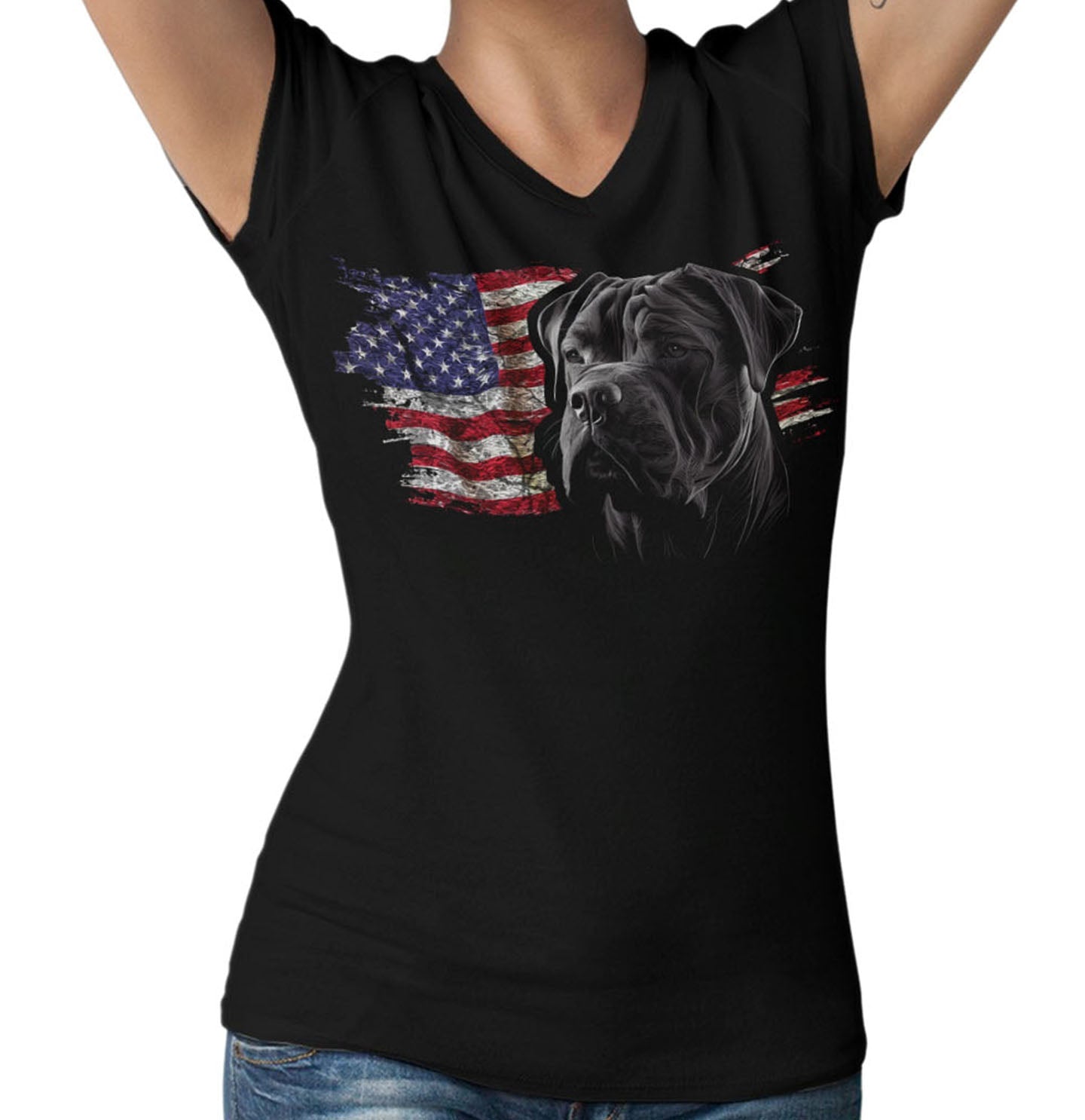 Patriotic Cane Corso American Flag - Women's V-Neck T-Shirt
