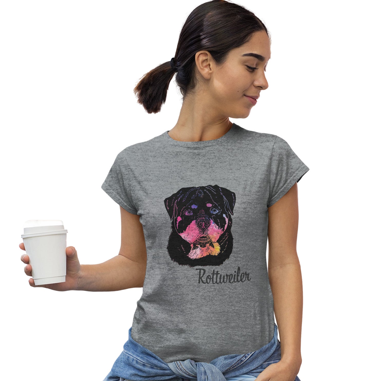 Colorful Rottweiler Headshot - Women's Fitted T-Shirt