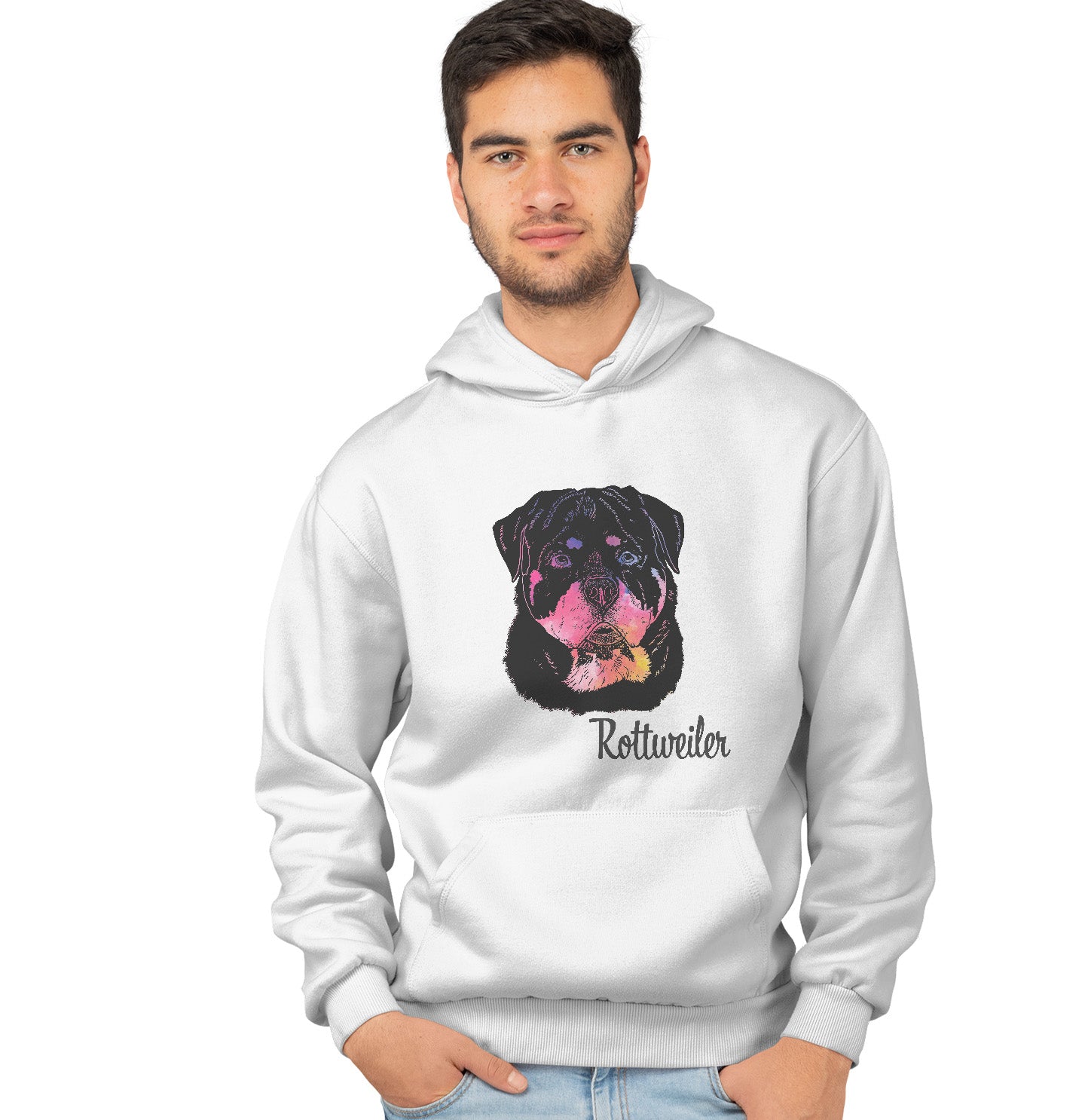 Colorful Rottweiler Headshot - Adult Unisex Hoodie Sweatshirt