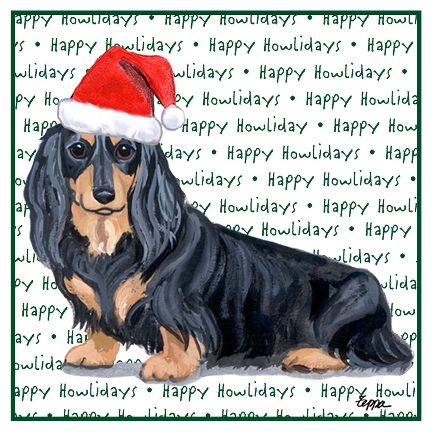 Dachshund (Black Long Haired) Happy Howlidays Text - Women's V-Neck T-Shirt
