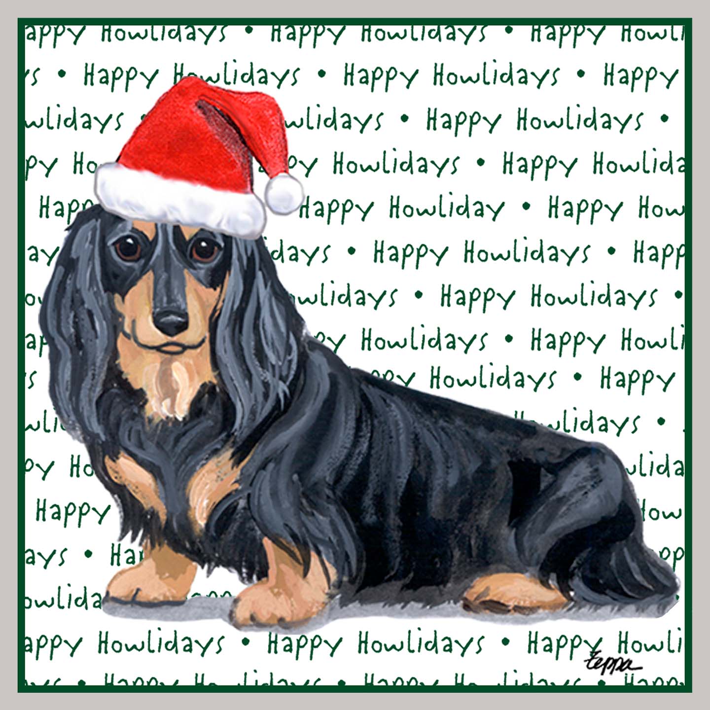 Dachshund (Black Long Haired) Happy Howlidays Text - Kids' Unisex Hoodie Sweatshirt